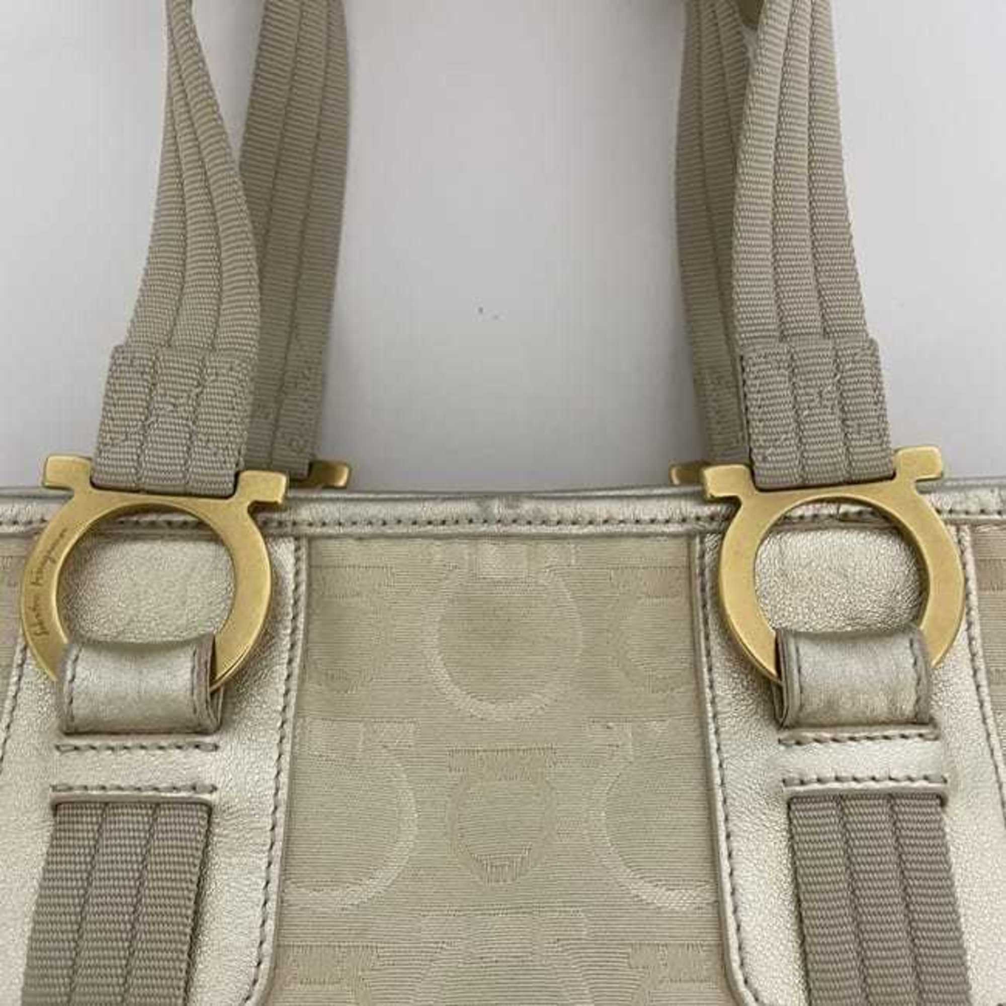 Salvatore Ferragamo Beige Canvas Leather Tote Bag (Pre-Owned)