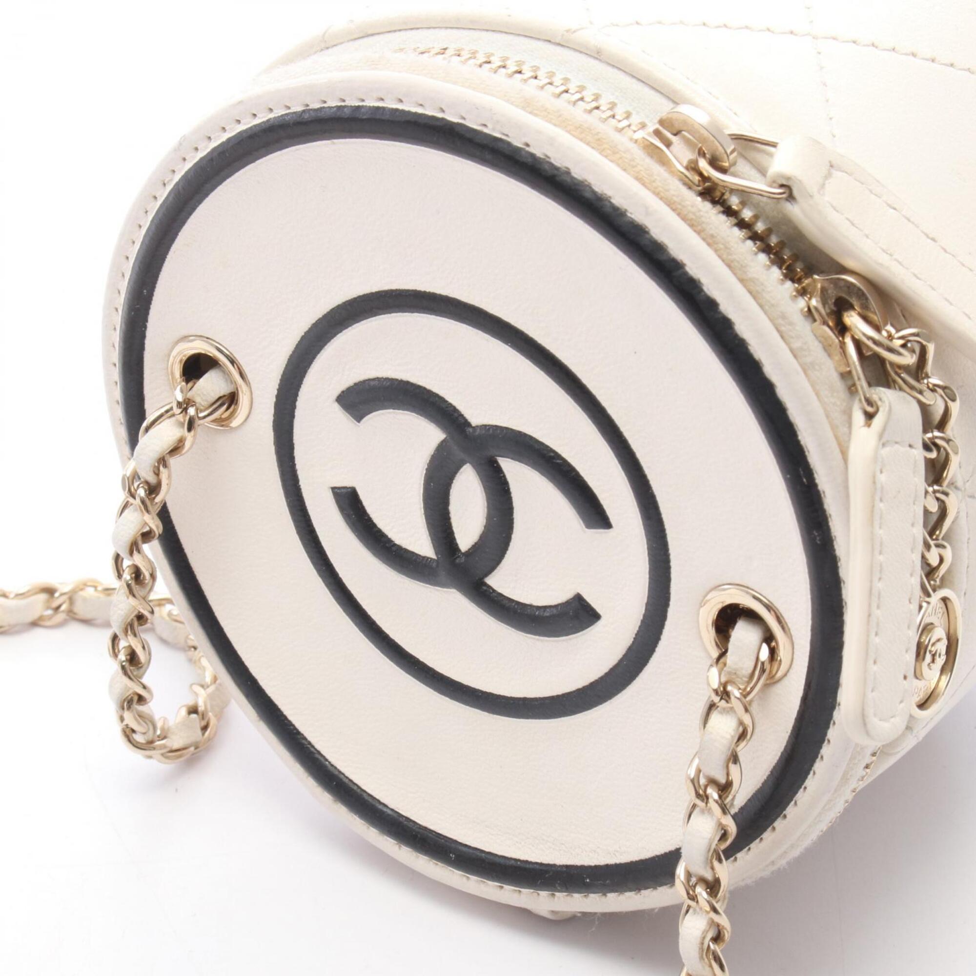 Chanel Black White Leather Handbag Shoulder Bag (Pre-Owned)
