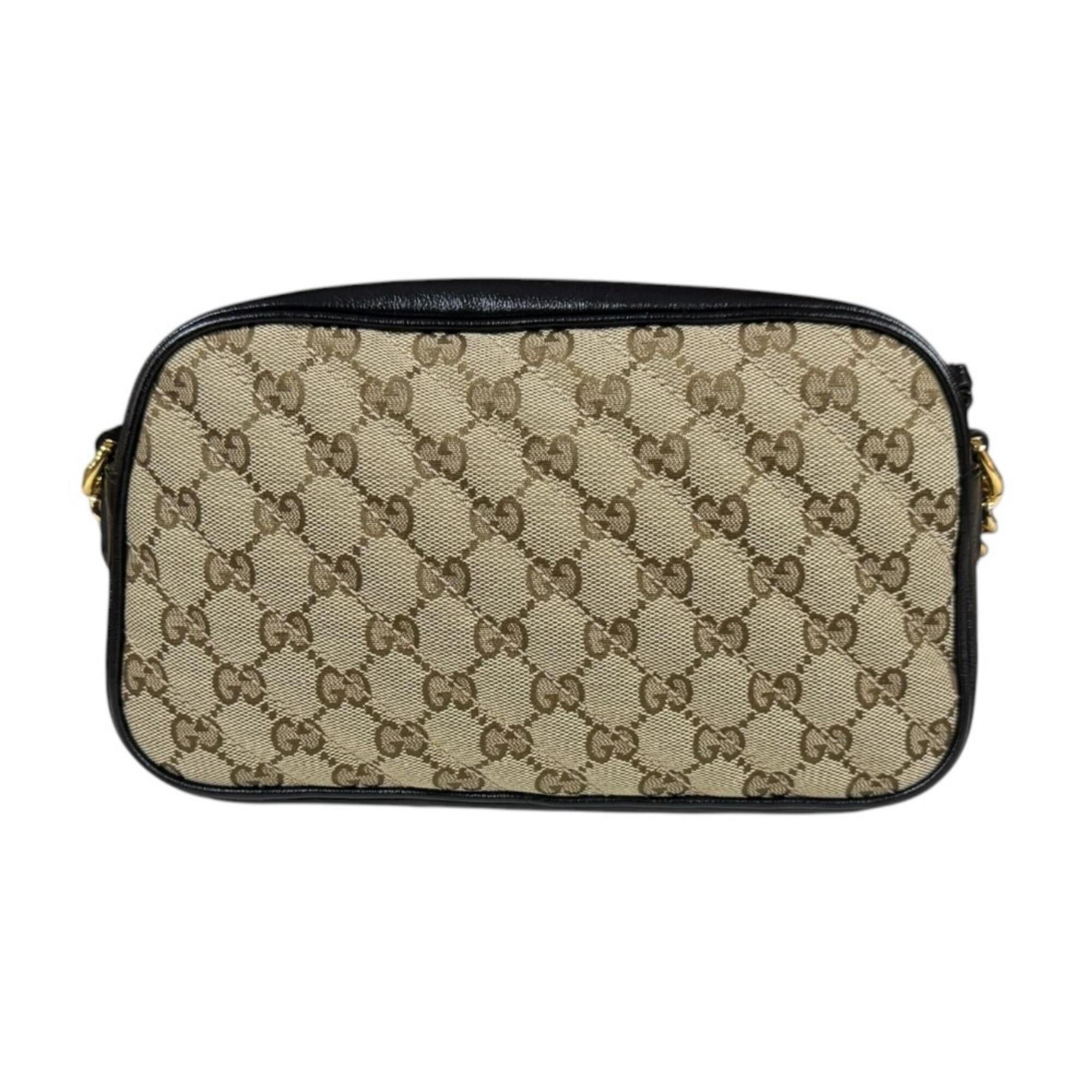 Gucci Beige Black Gg Canvas Shoulder Bag (Pre-Owned)