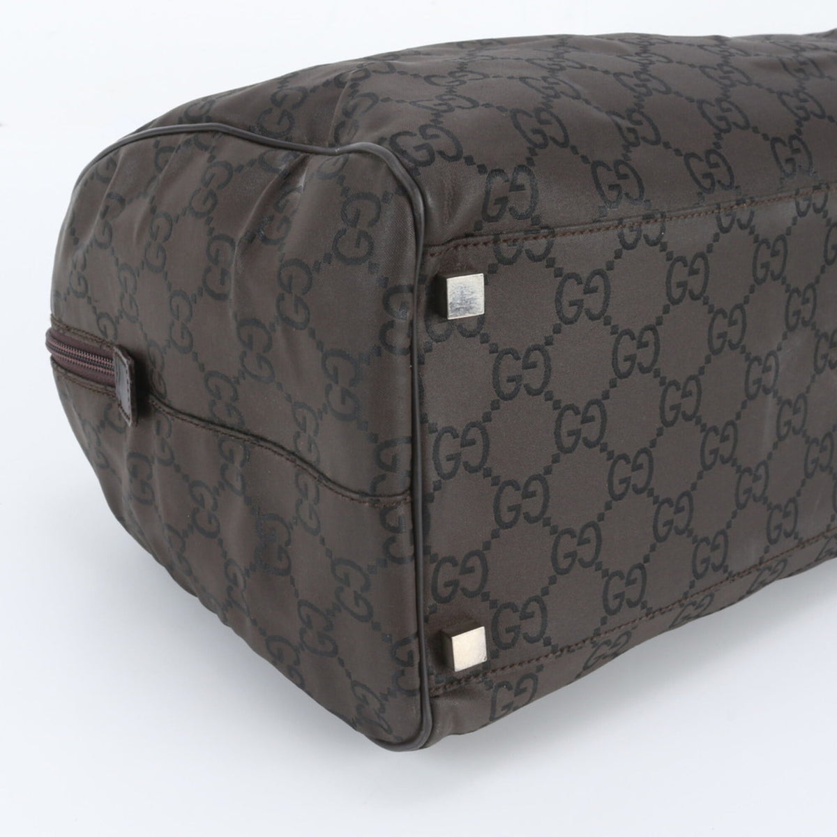 Gucci Brown Leather Nylon Boston Bag Tote Bag (Pre-Owned)