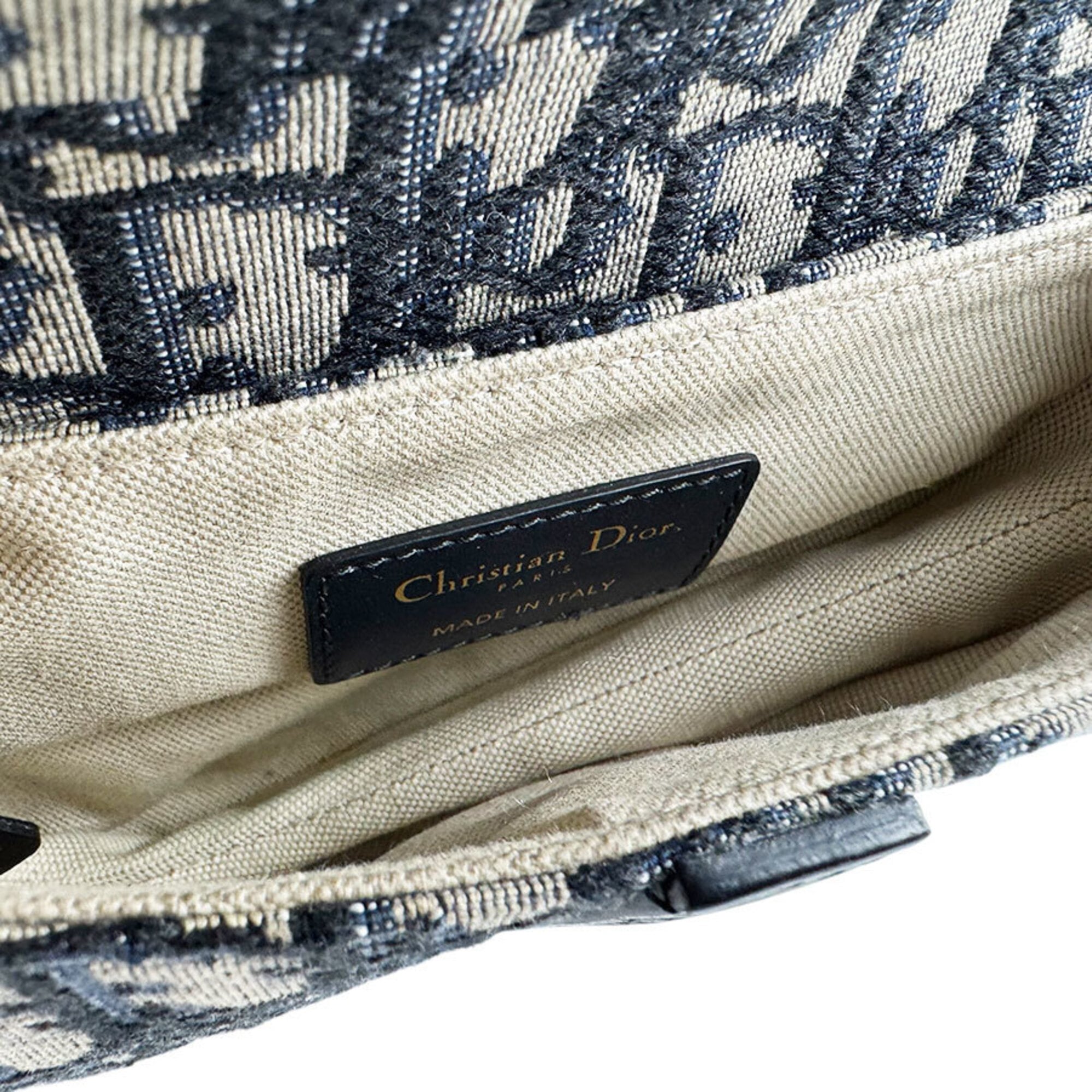 Christian Dior Navy Canvas Leather Handbag Saddle Bag (Pre-Owned)