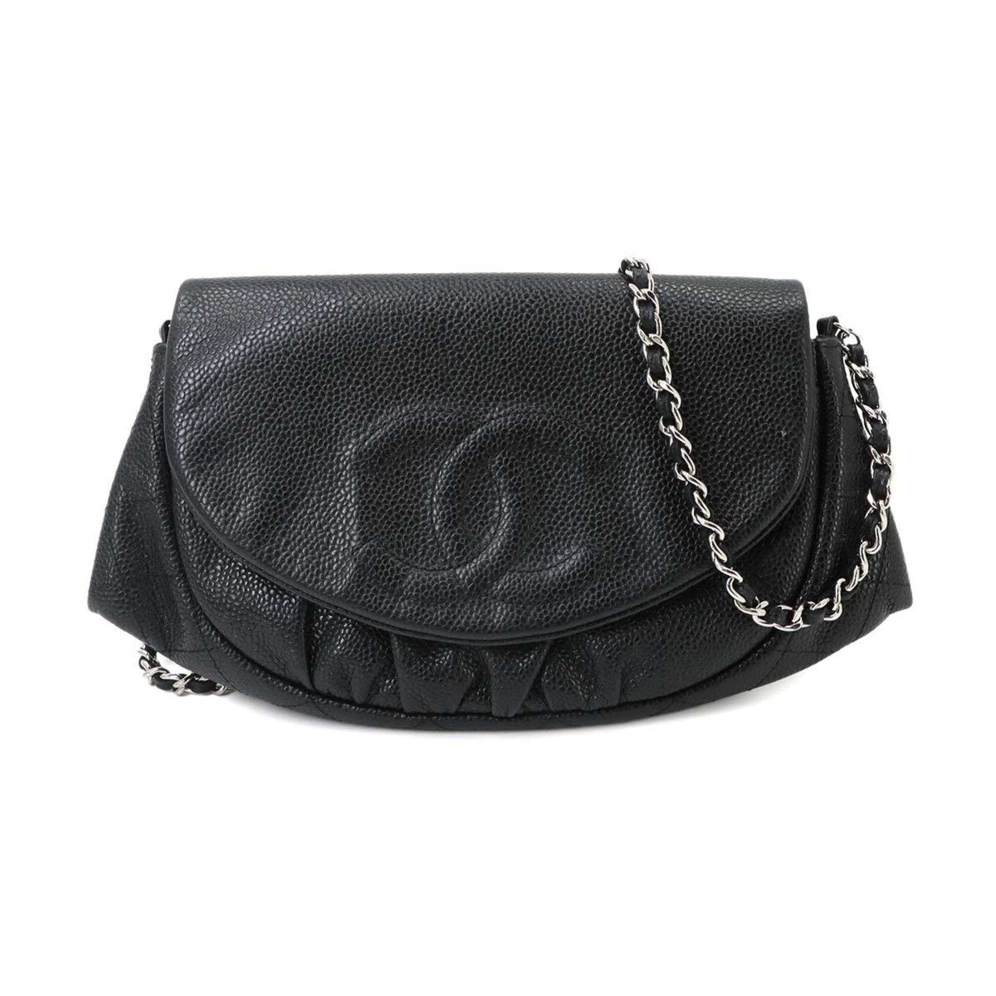 Chanel Black Grained Calfskin Chain/Shoulder Wallet (Pre-Owned)