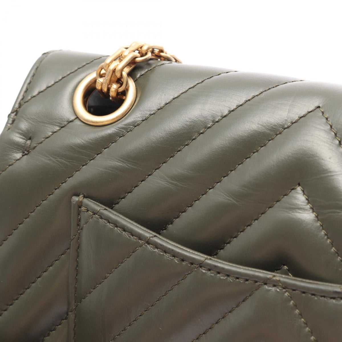 Chanel Khaki Leather Handbag Shoulder Bag (Pre-Owned)