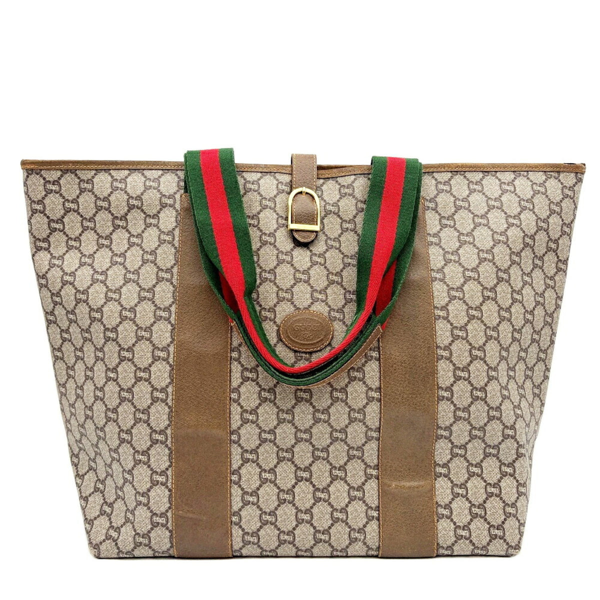 Gucci Beige Brown Green Red Color Pvc Leather Shoulder Bag Tote Bag (Pre-Owned)
