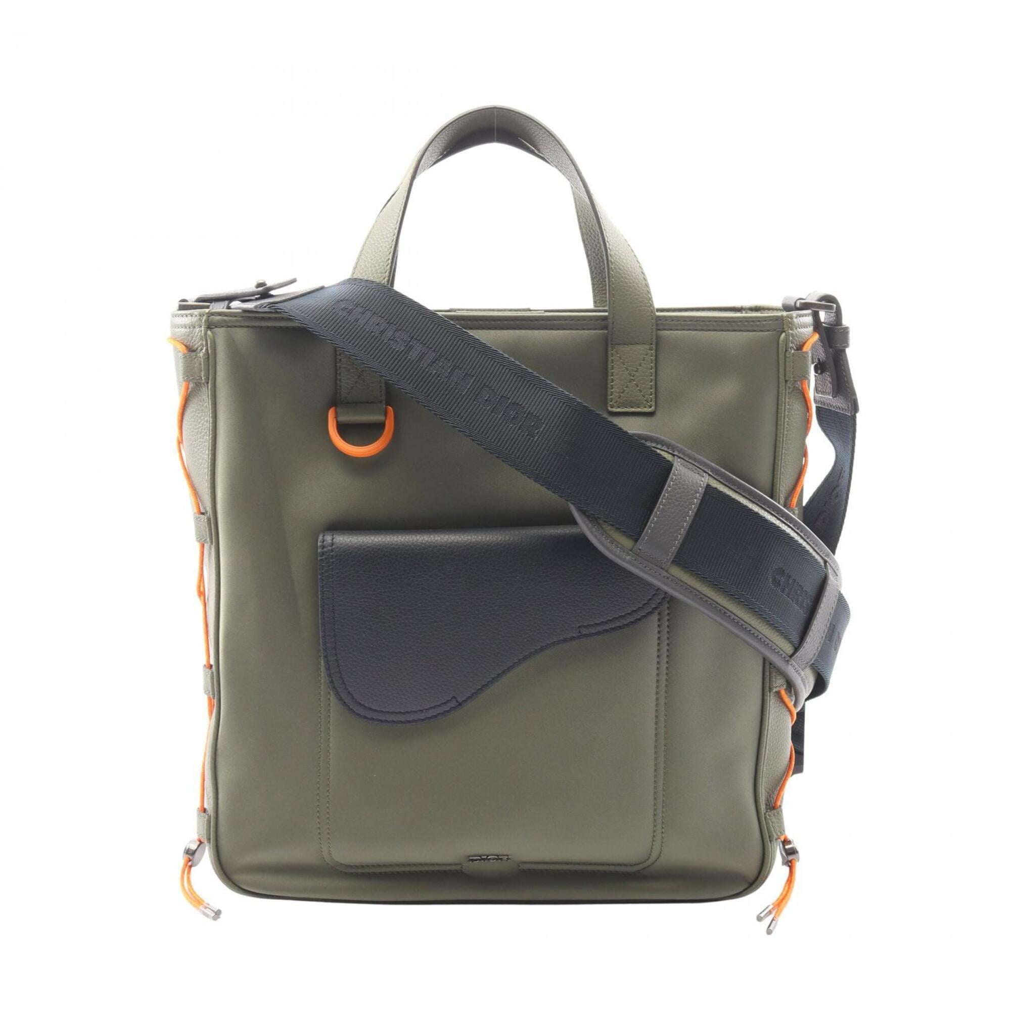 Christian Dior Khaki Navy Orange Nylon Leather Handbag Tote Bag (Pre-Owned)
