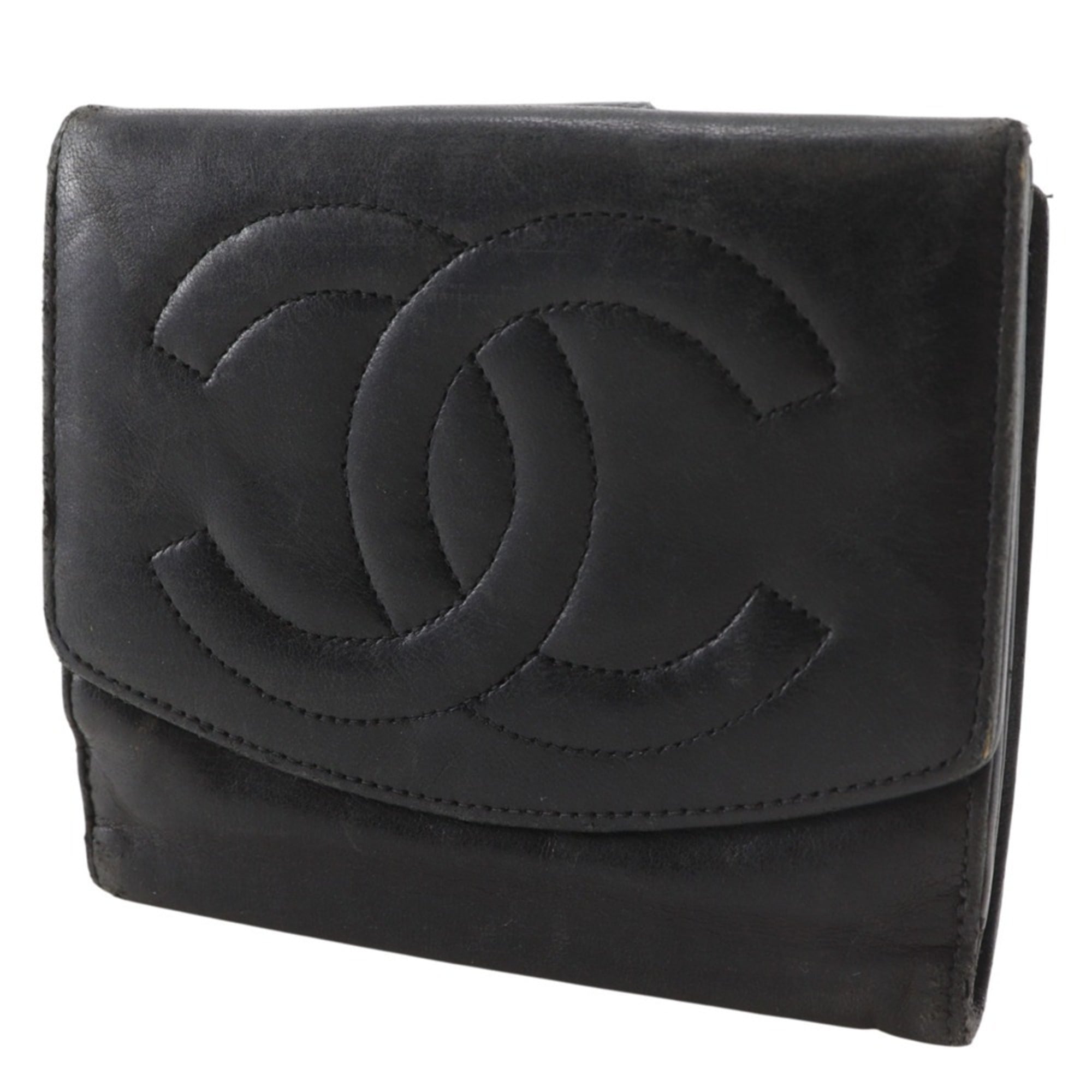 Chanel Black Leather Wallet (Bi-Fold) (Pre-Owned)
