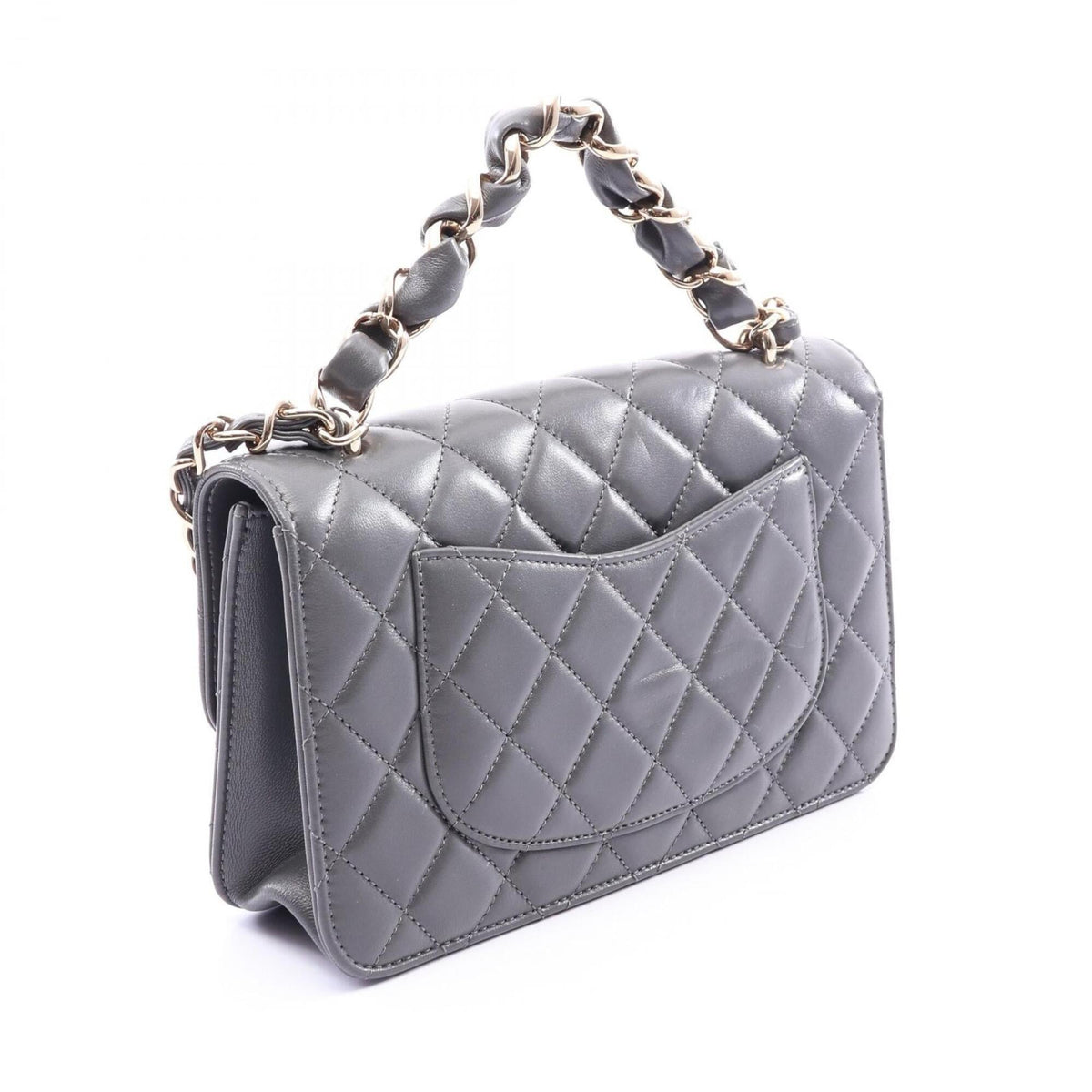 Chanel Gray Leather Handbag Shoulder Bag (Pre-Owned)