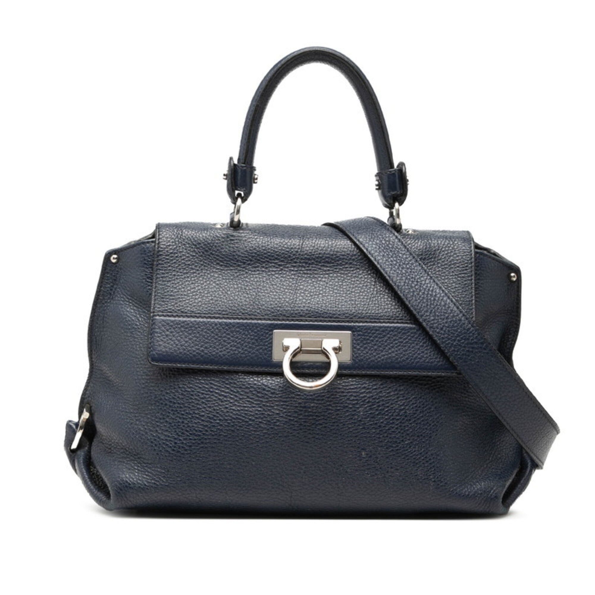 Salvatore Ferragamo Blue Leather Handbag Shoulder Bag (Pre-Owned)