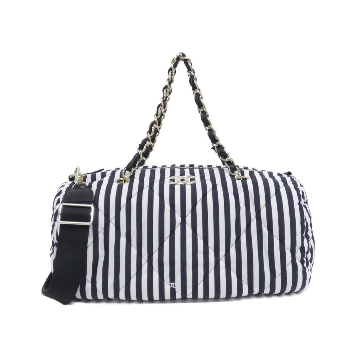 Chanel Black White Fabric Boston Bag (Pre-Owned)