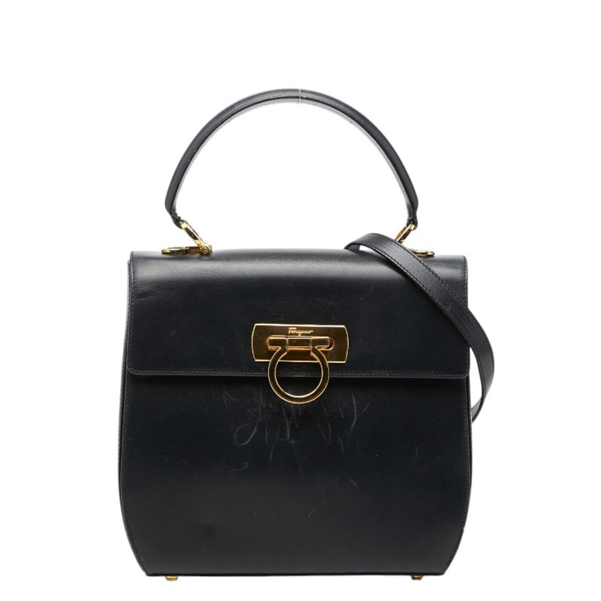 Salvatore Ferragamo Navy Leather Handbag Shoulder Bag (Pre-Owned)