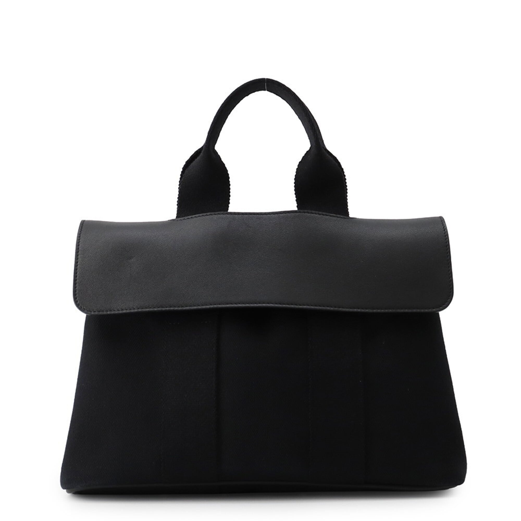Hermes Black Toile Chevron Leather Handbag (Pre-Owned)