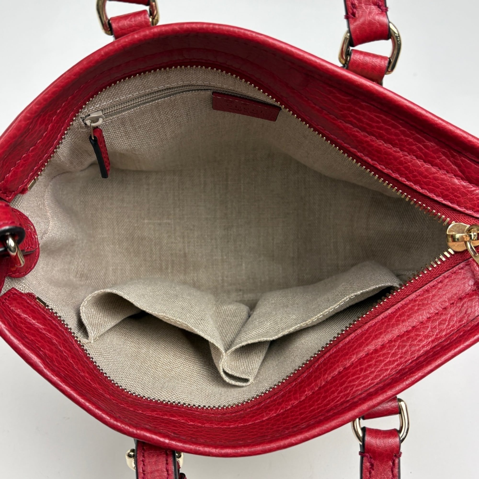 Gucci Beige Red Color Gg Canvas Leather Handbag (Pre-Owned)