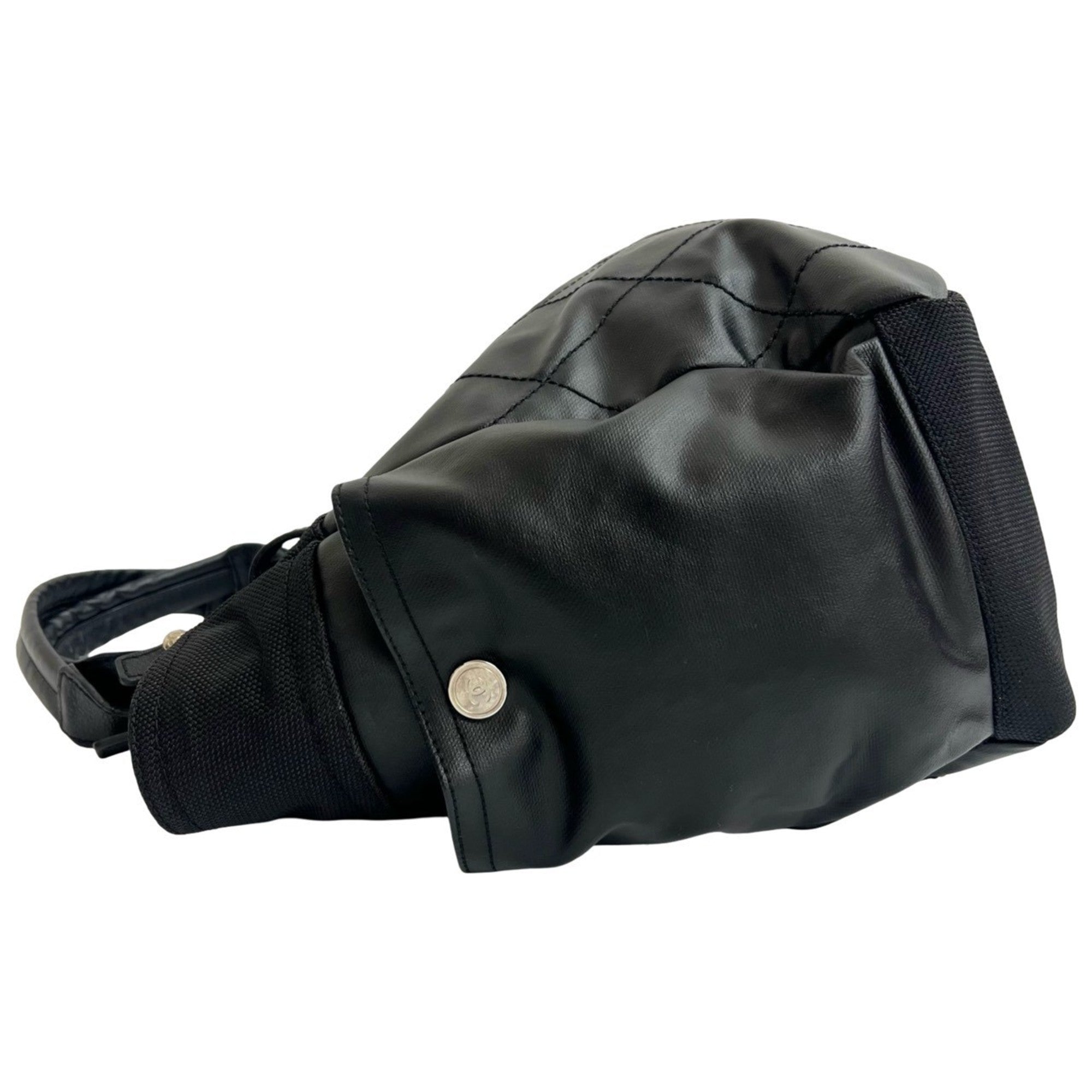Chanel Black Leather Canvas Handbag Pouch Tote Bag (Pre-Owned)