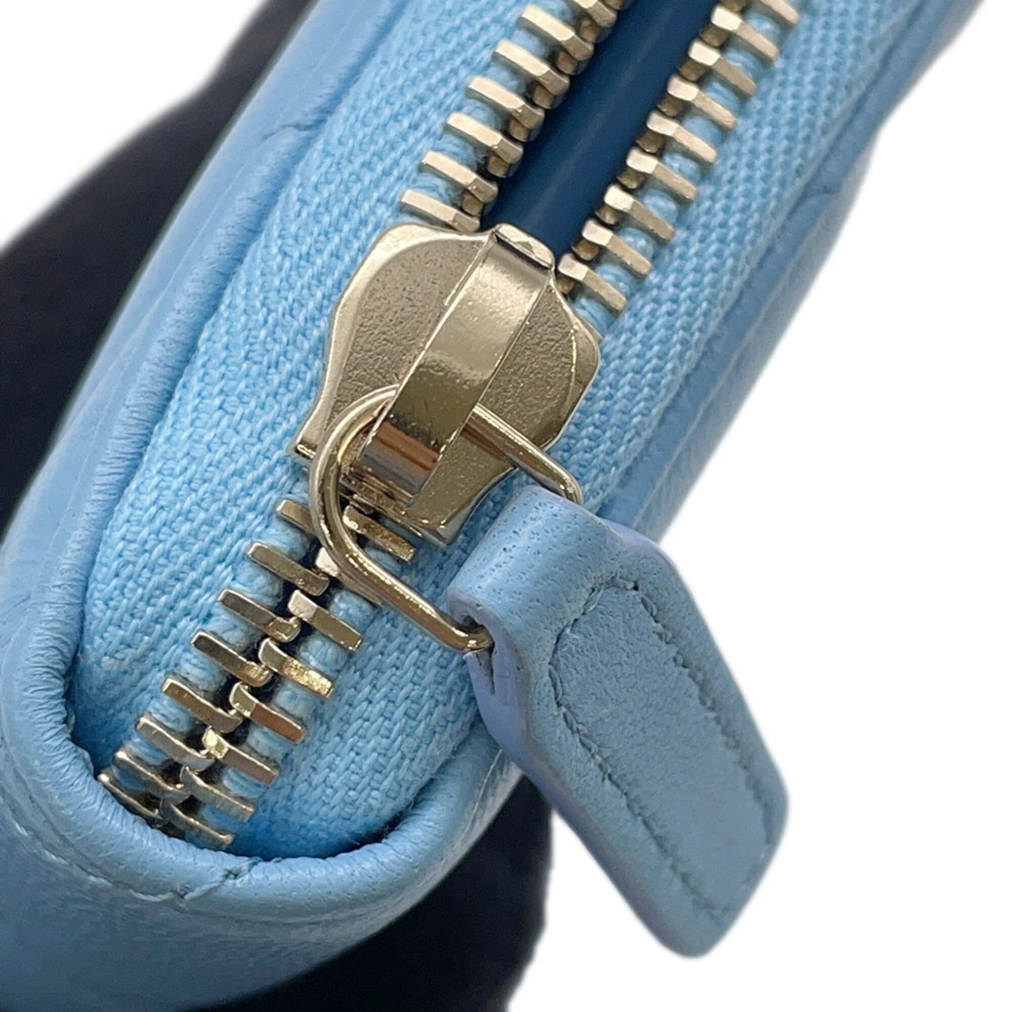 Chanel Light Blue Leather Long Wallet (Bi-Fold) (Pre-Owned)