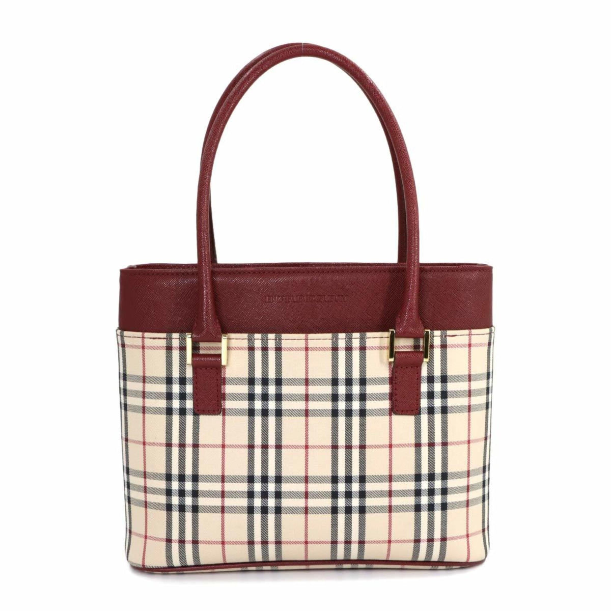 Burberry Beige Bordeaux Canvas Leather Handbag (Pre-Owned)