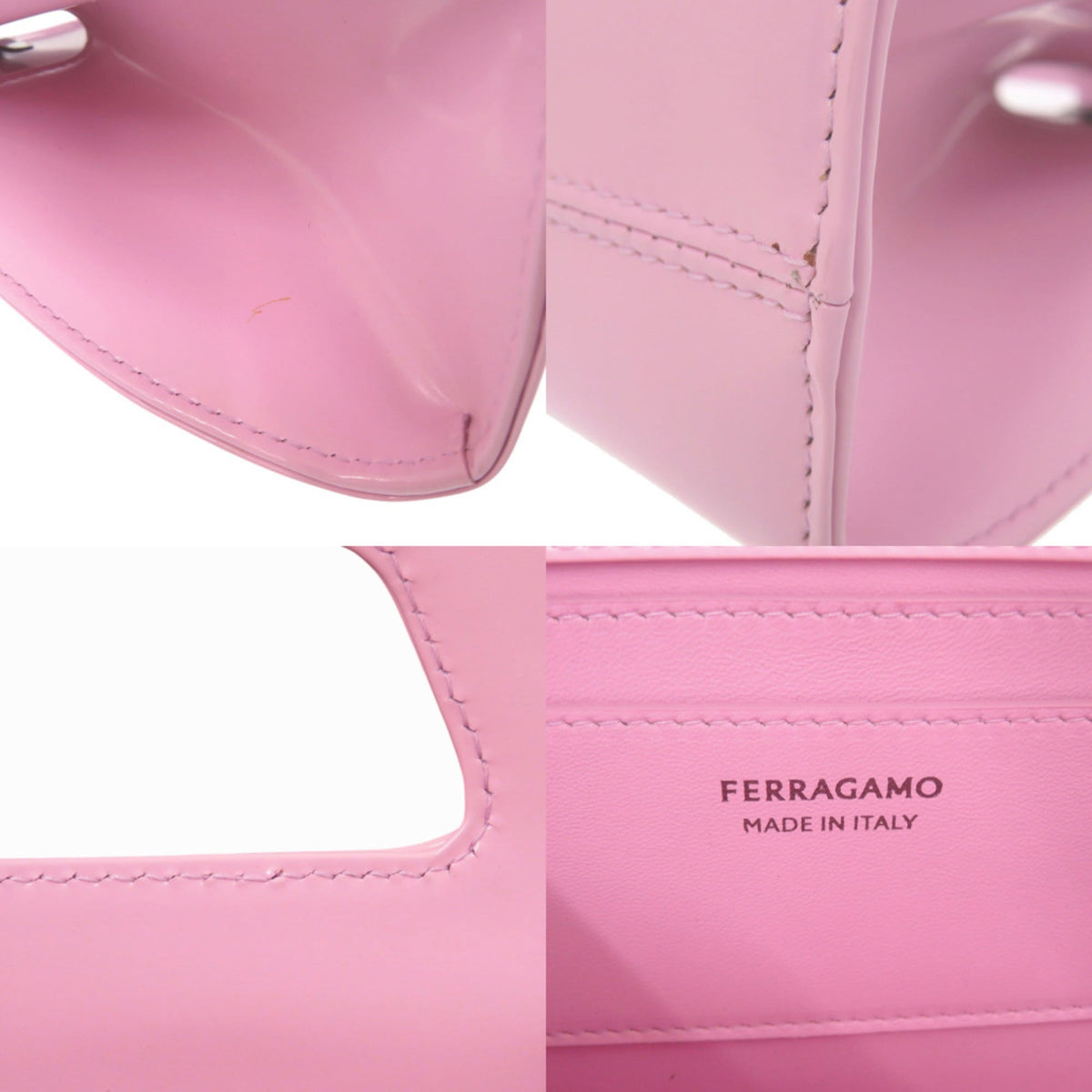 Salvatore Ferragamo Gancini Pink Patent Leather Handbag Shoulder Bag (Pre-Owned)