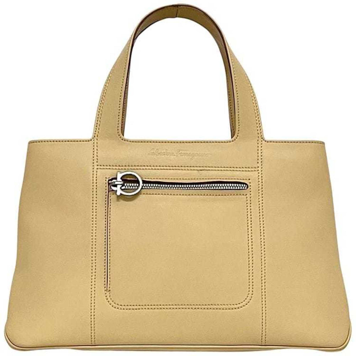 Salvatore Ferragamo Beige Leather Handbag Tote Bag (Pre-Owned)