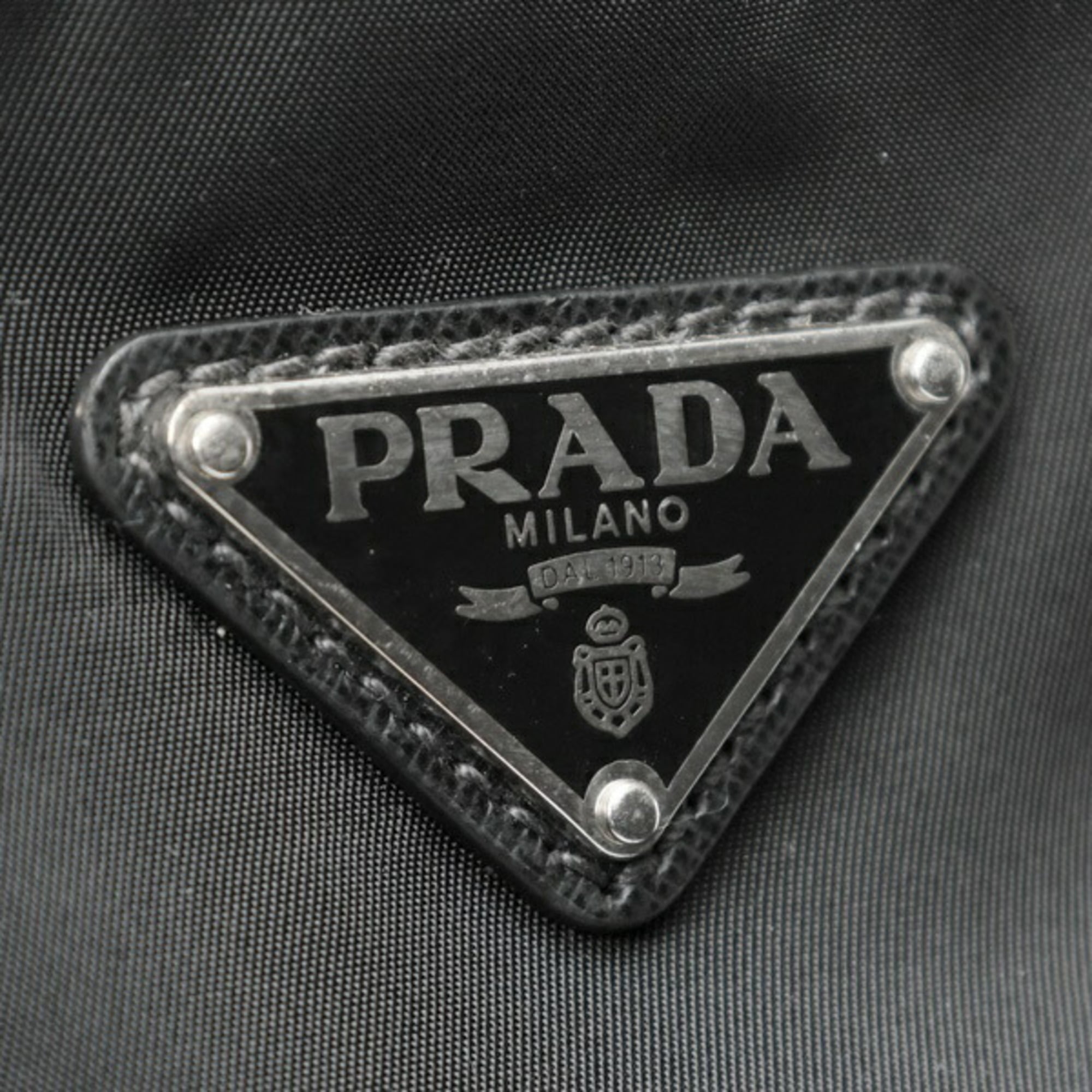 Prada Black Nylon Leather Fabric Saffiano Boston Bag (Pre-Owned)