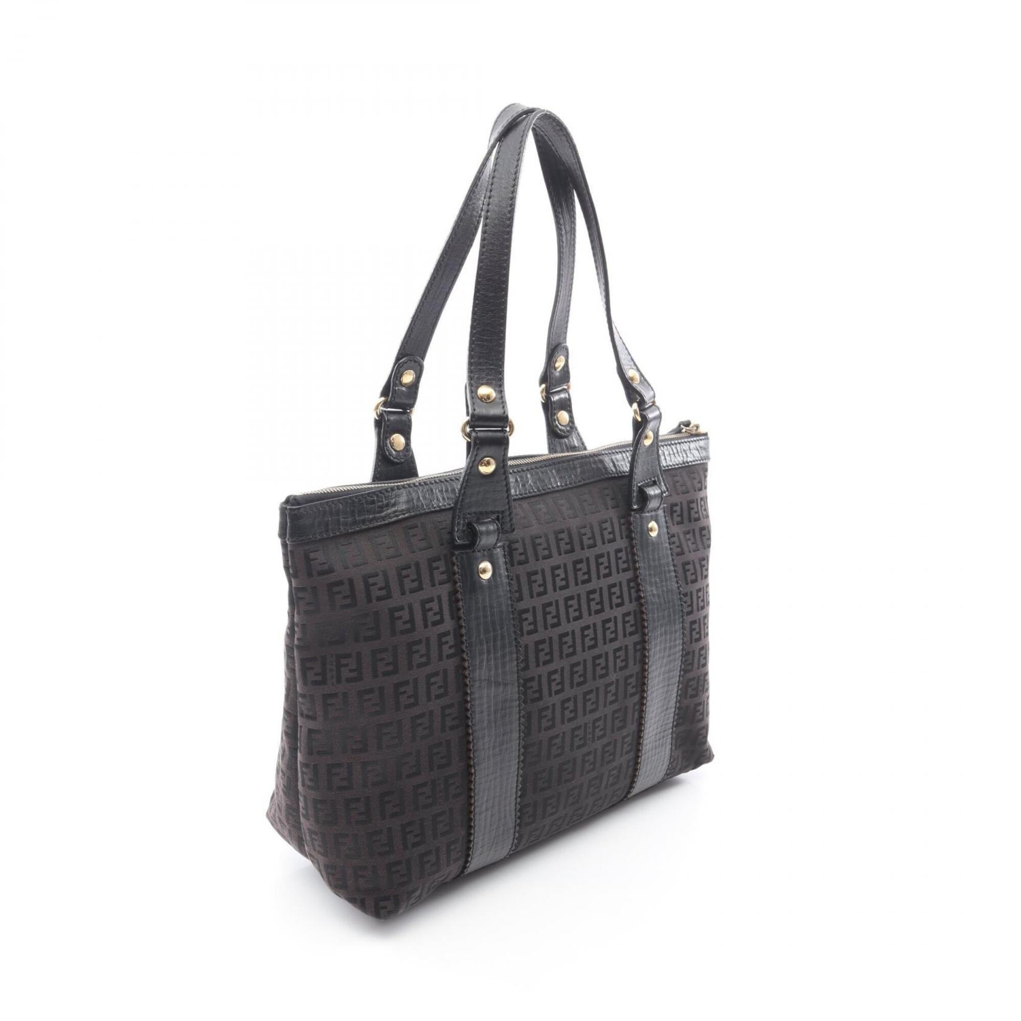 Fendi Black Brown Canvas Leather Handbag Tote Bag (Pre-Owned)