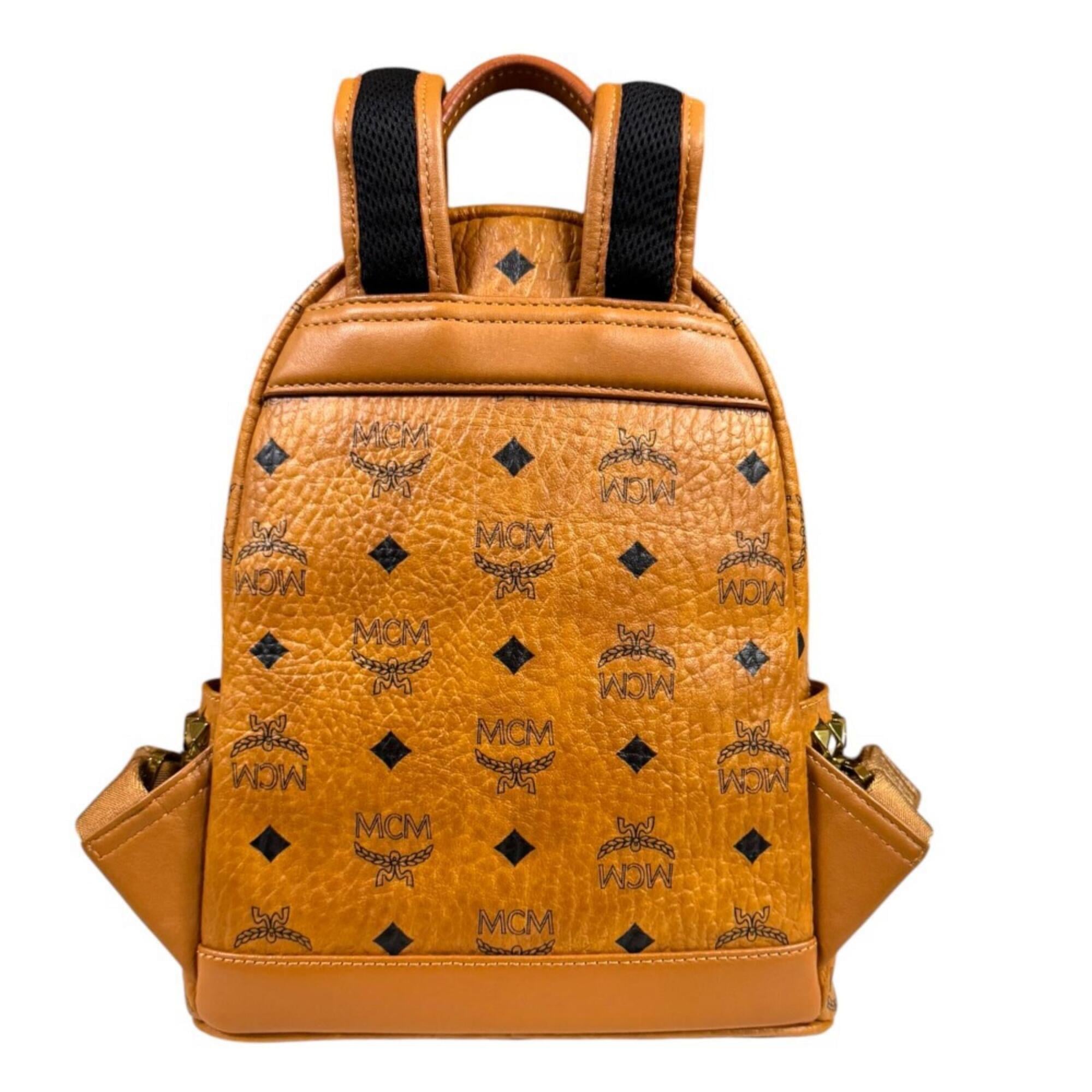 Mcm Brown Red Brown Leather Pvc Coated Canvas Backpack (Pre-Owned)