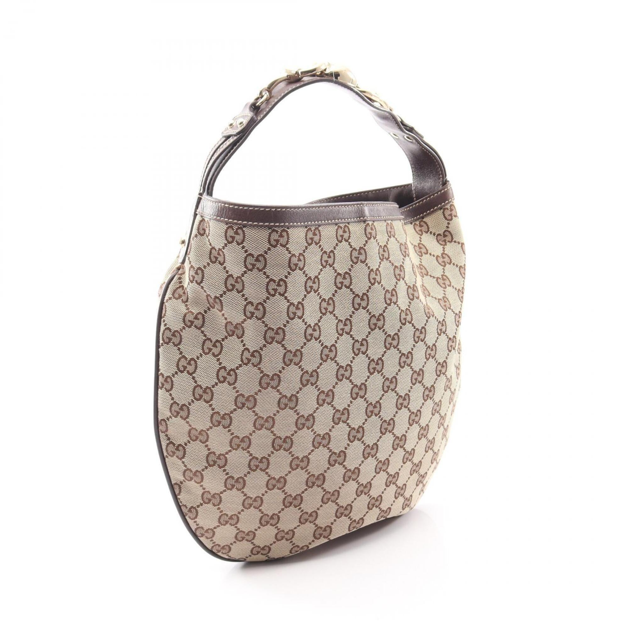 Gucci Gg Canvas Beige Brown Gg Canvas Leather Handbag (Pre-Owned)