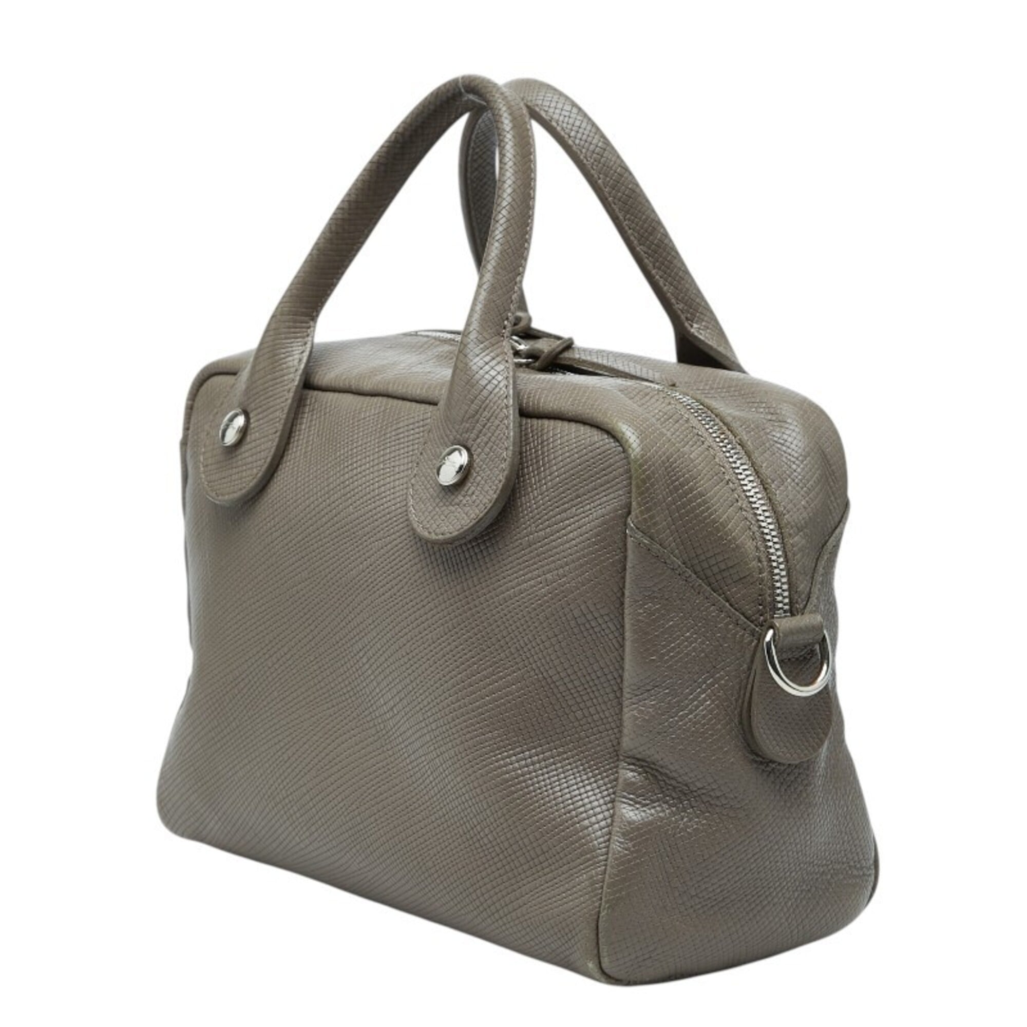 Longchamp Gray Beige Leather Handbag Shoulder Bag (Pre-Owned)
