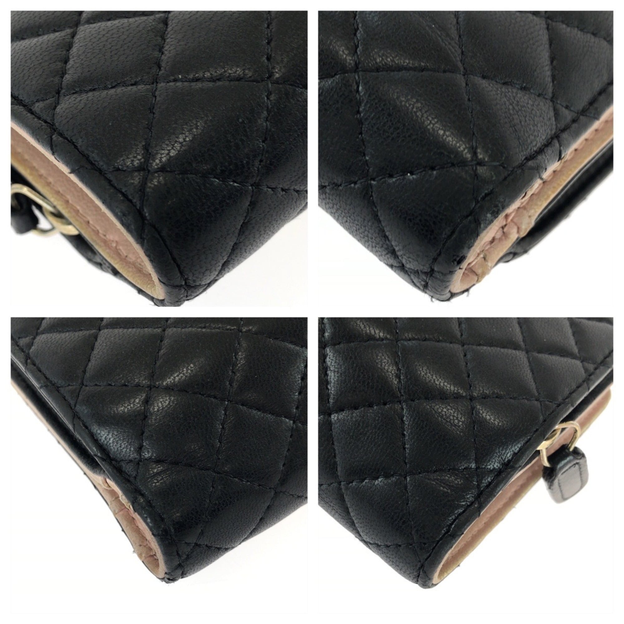 Chanel Black Pink Leather Middle Wallet (Bi-Fold) (Pre-Owned)