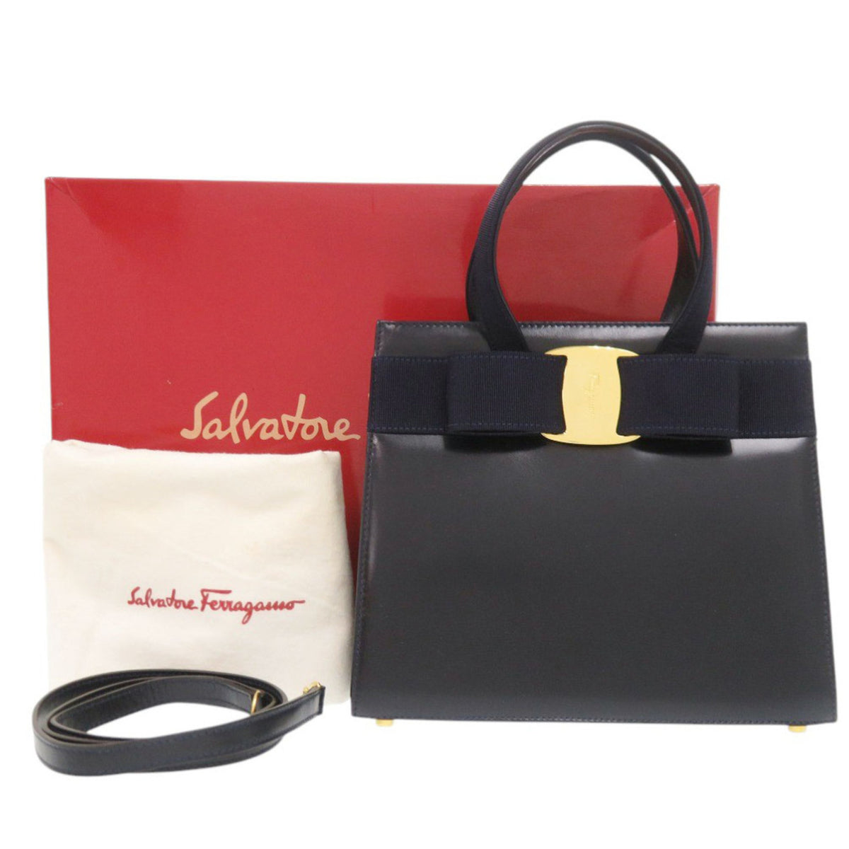 Salvatore Ferragamo Navy Leather Handbag (Pre-Owned)