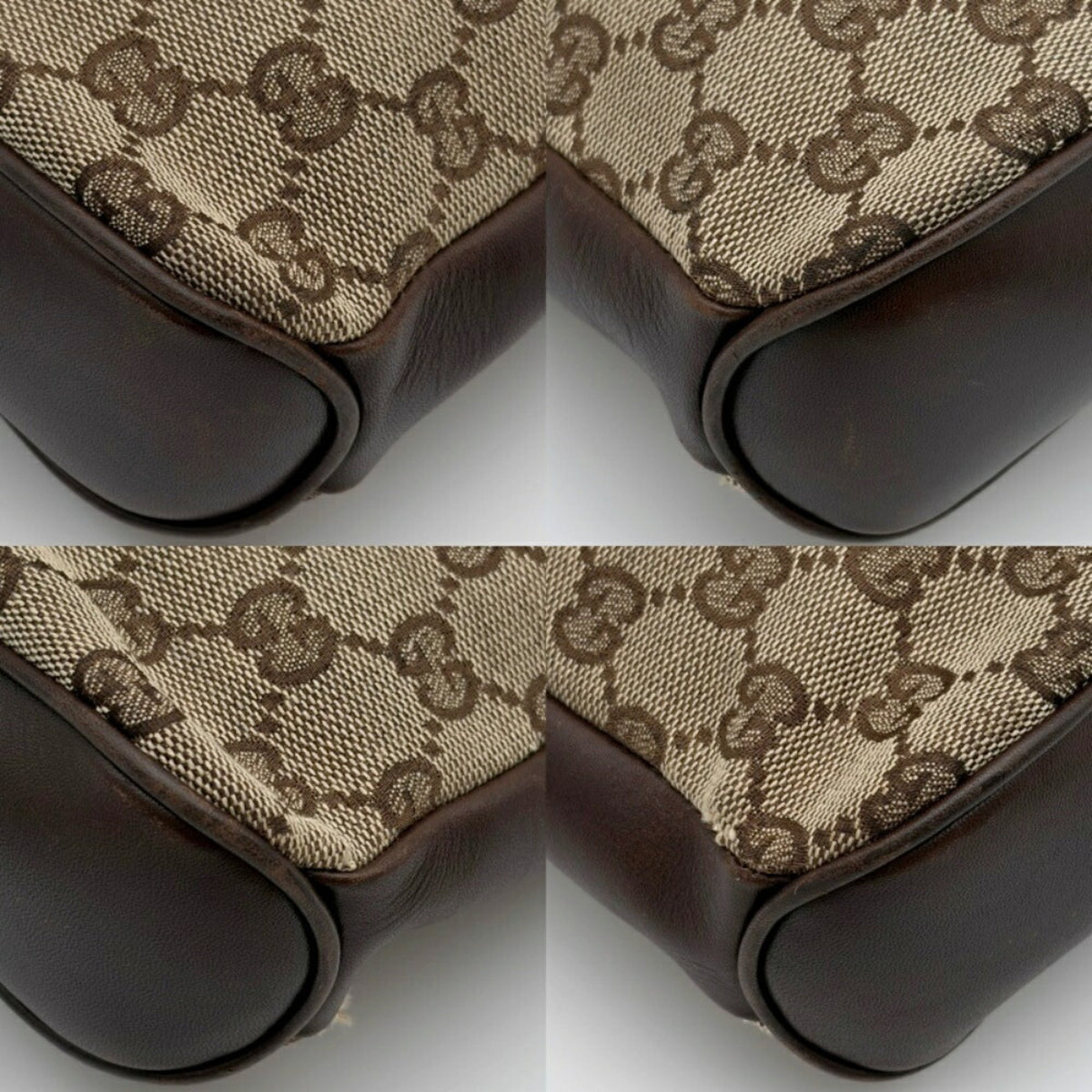 Gucci Gg Canvas Beige Dark Brown Gg Canvas Leather Shoulder Bag (Pre-Owned)