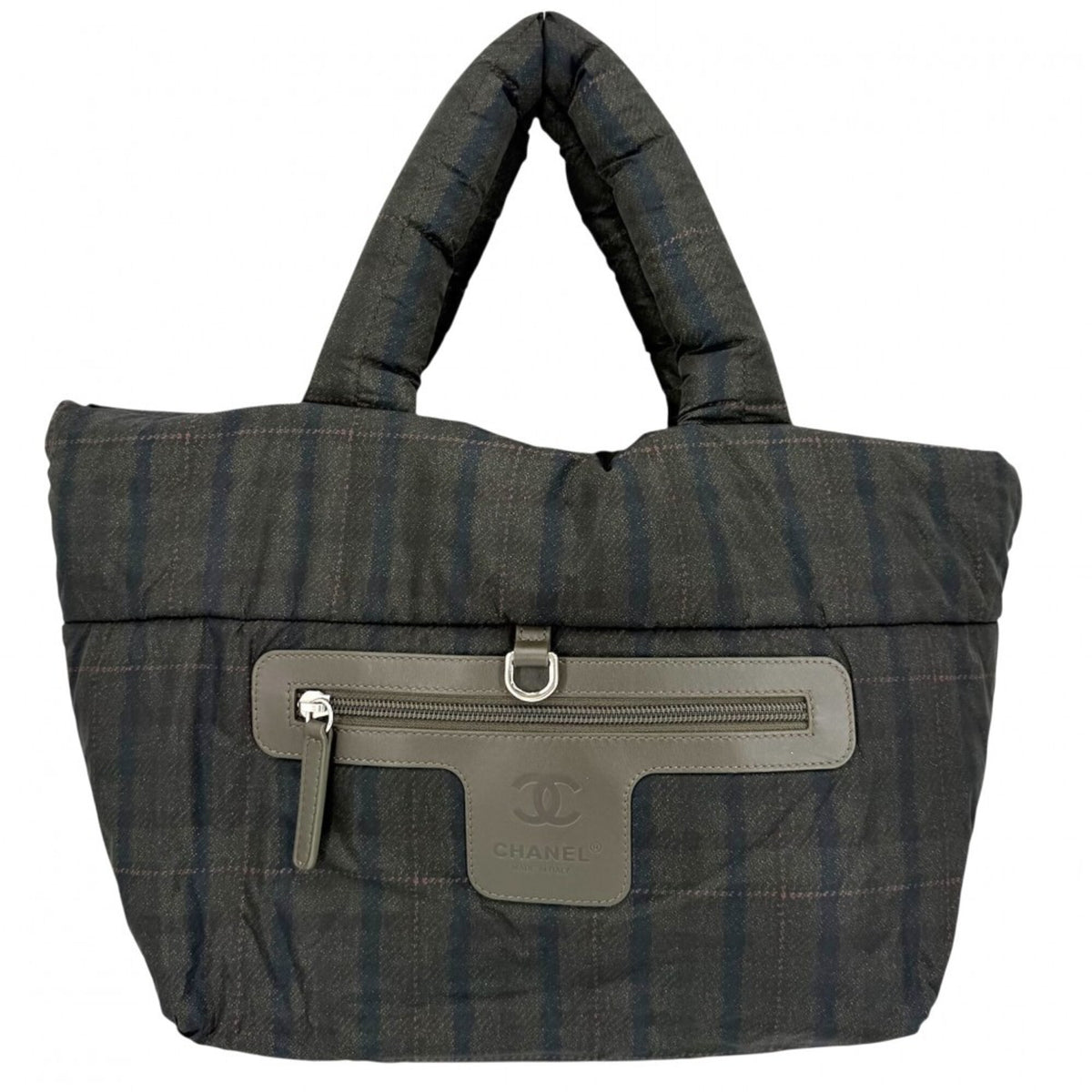 Chanel Green Khaki Leather Nylon Handbag Tote Bag (Pre-Owned)