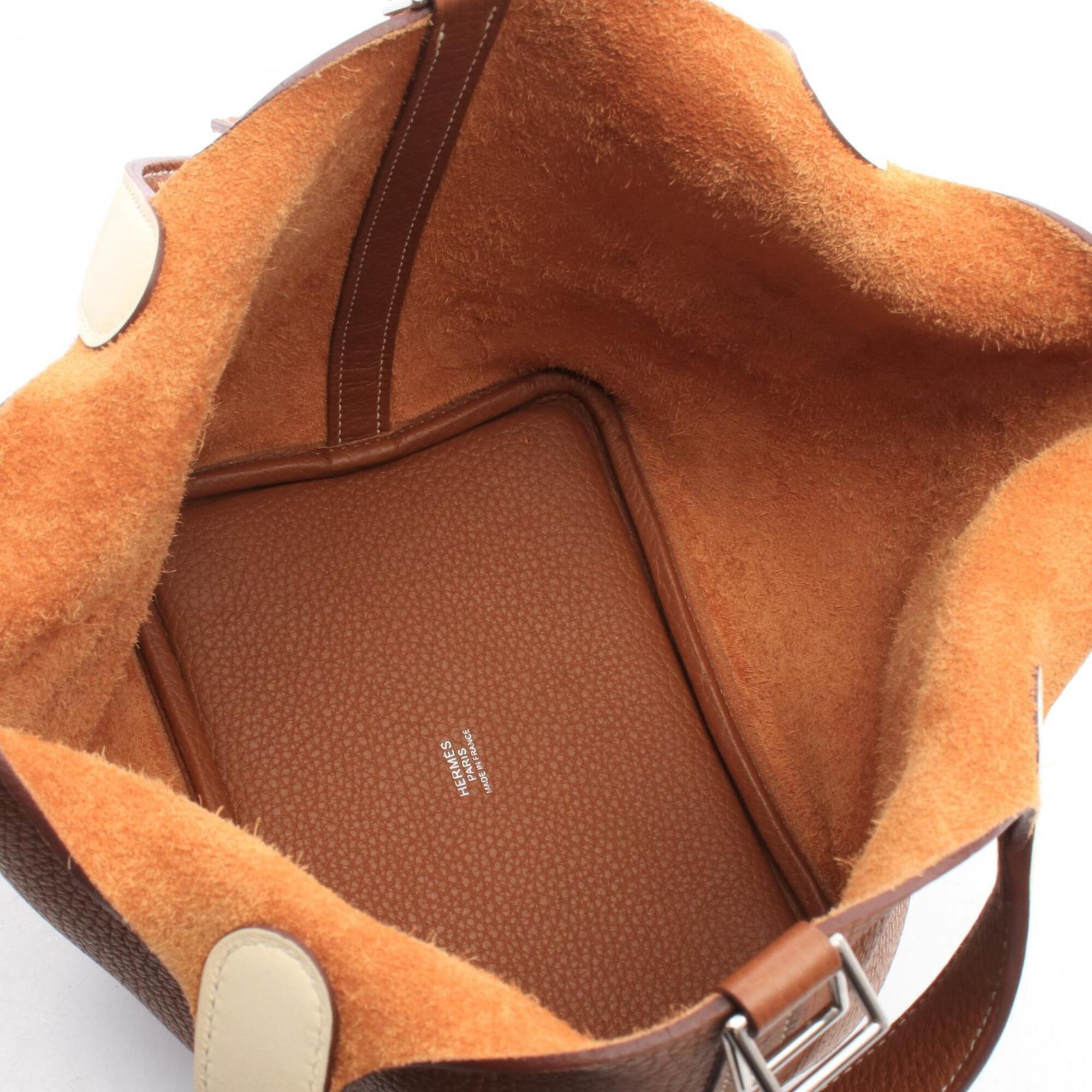 Hermes Brown Gold Brown White Taurillon Clemence Leather Handbag (Pre-Owned)