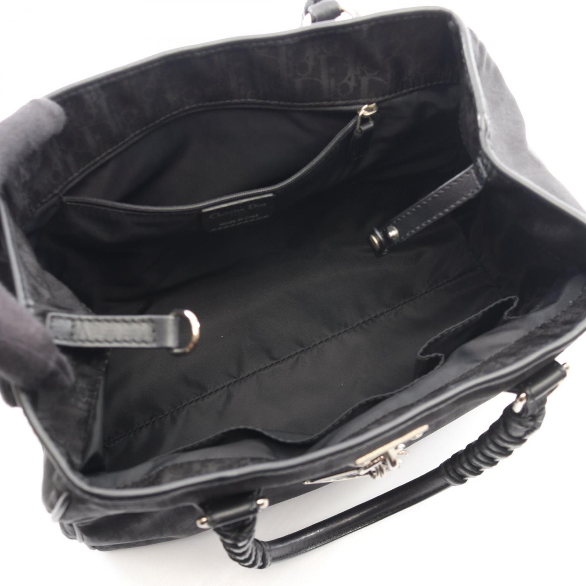 Christian Dior Black Leather Nylon Canvas Handbag Tote Bag (Pre-Owned)