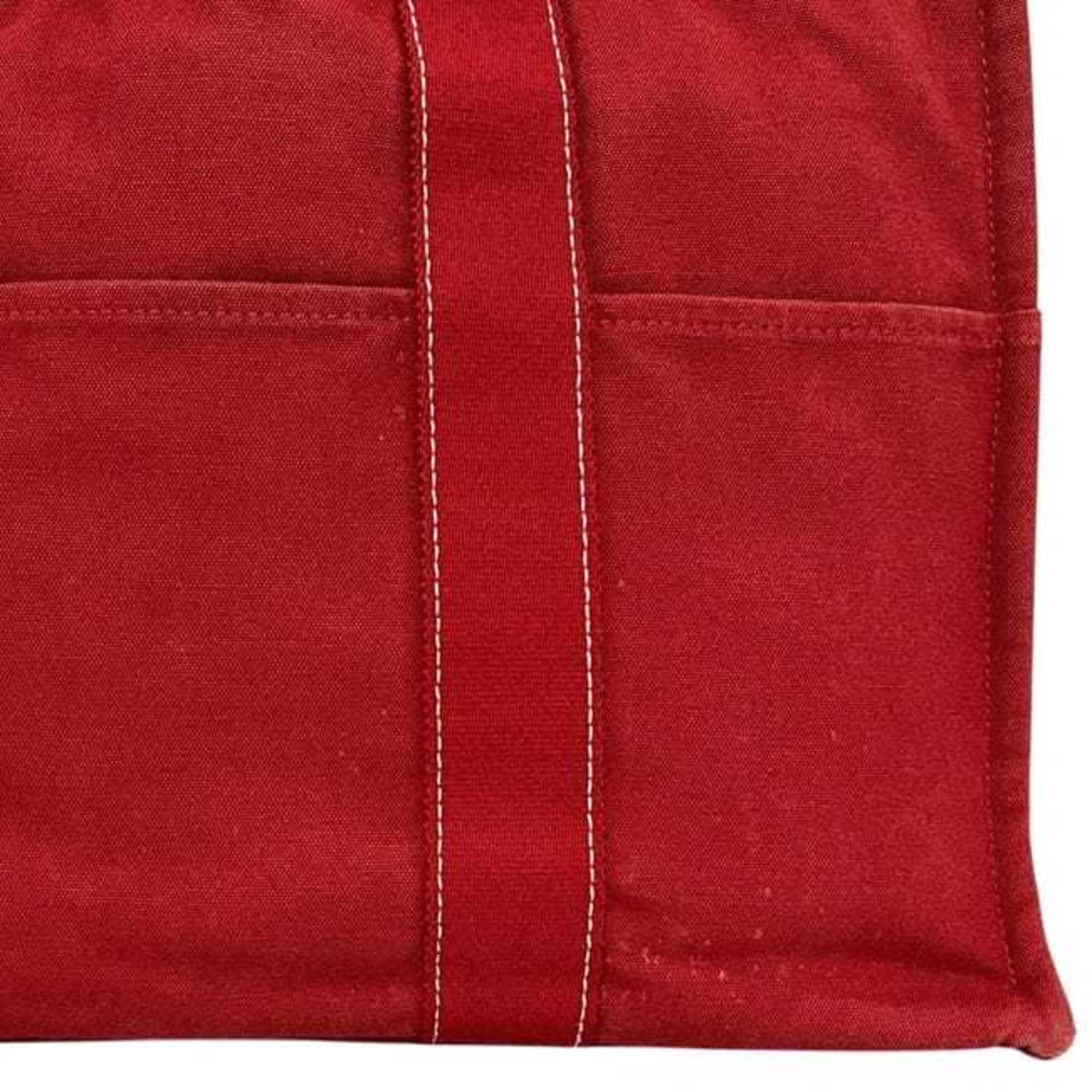 Hermes Red Color Cotton Canvas Tote Bag (Pre-Owned)
