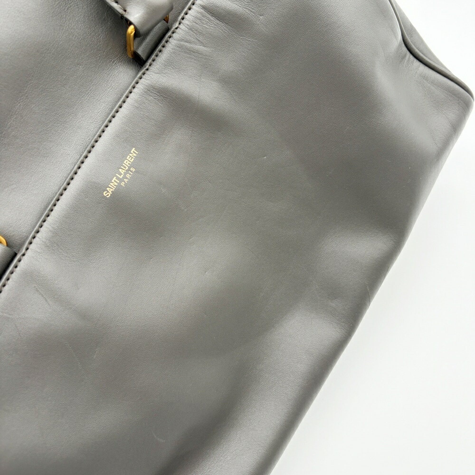 Saint Laurent Gray Leather Suede Boston Bag Shoulder Bag (Pre-Owned)