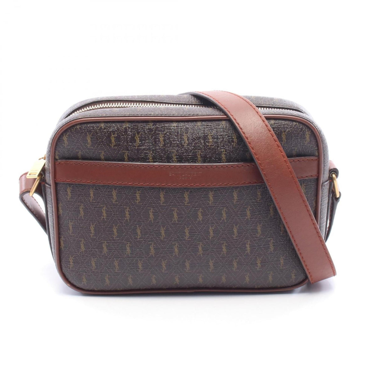 Yves Saint Laurent Brown Leather Pvc Coated Canvas Handbag Shoulder Bag (Pre-Owned)