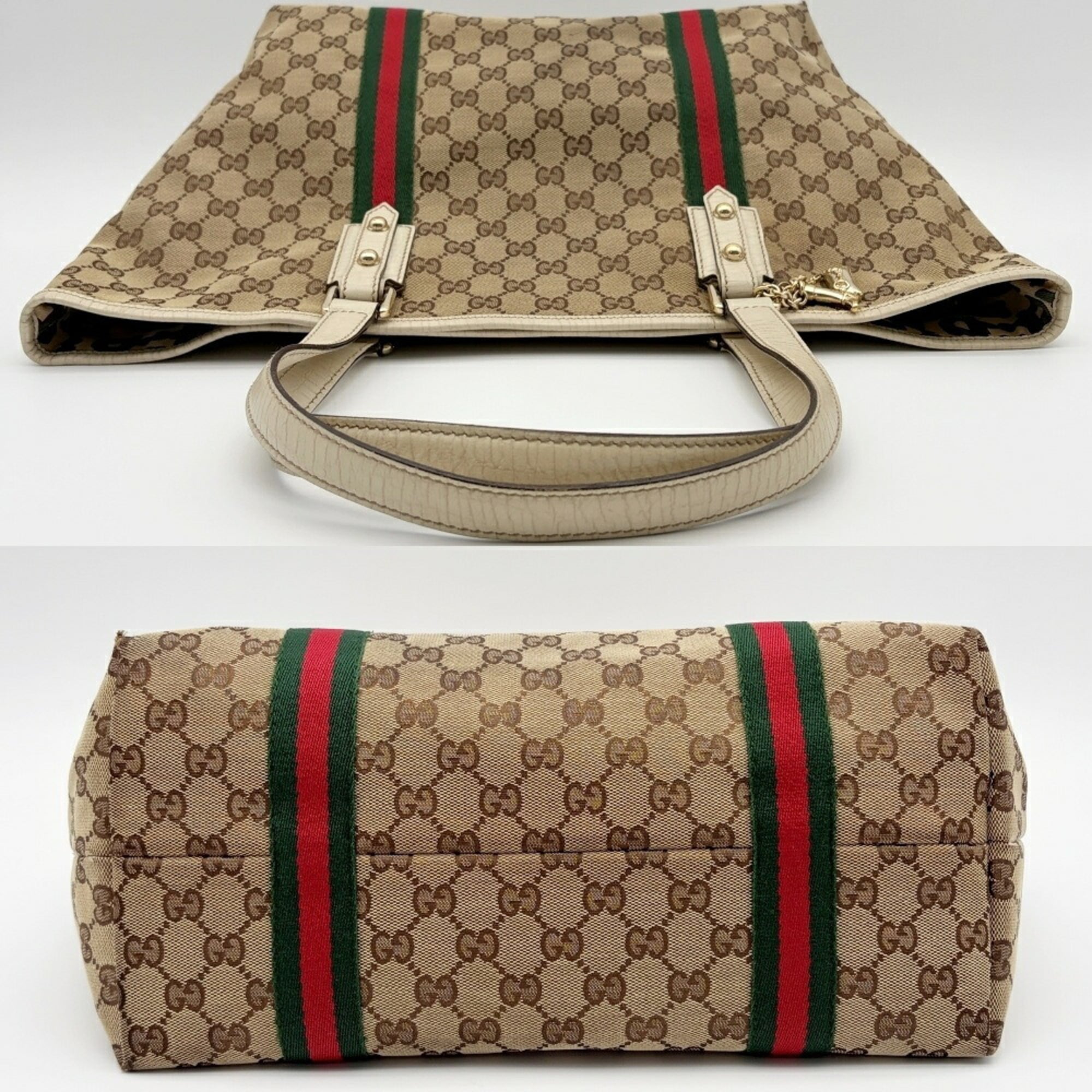Gucci Ivory Gg Canvas Leather Tote Bag (Pre-Owned)