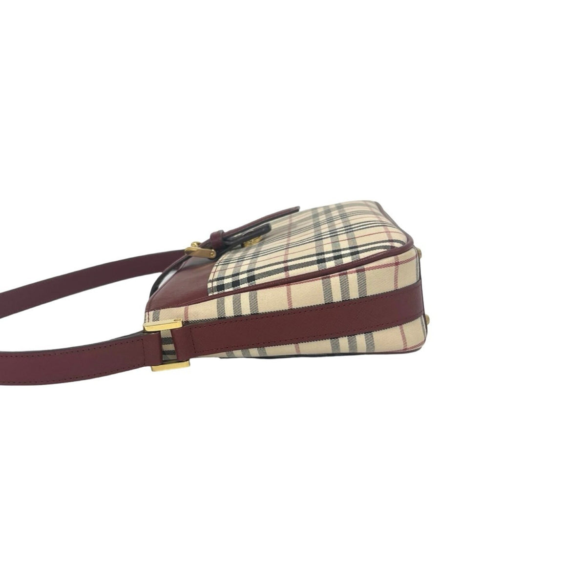 Burberry Beige Bordeaux Leather Canvas Handbag Shoulder Bag (Pre-Owned)