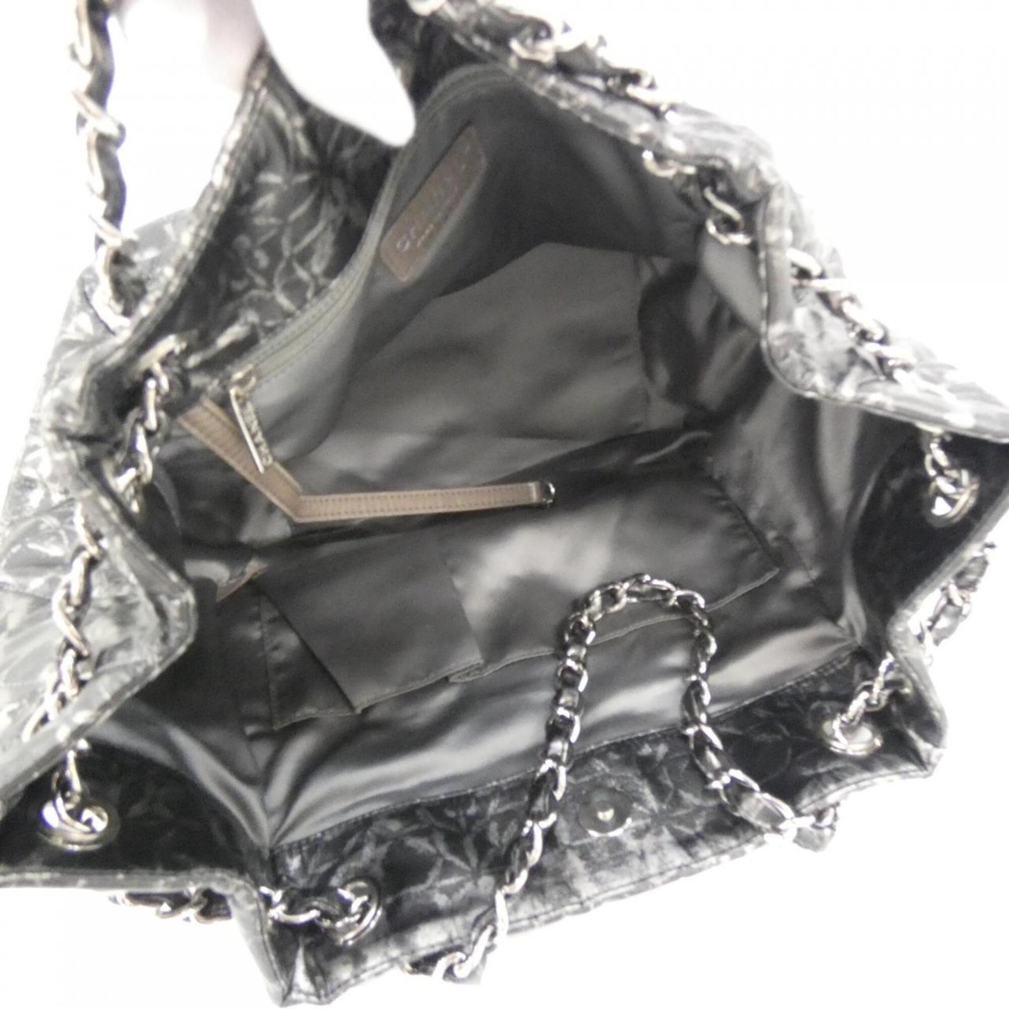 Chanel Black Silver Polyester Handbag (Pre-Owned)