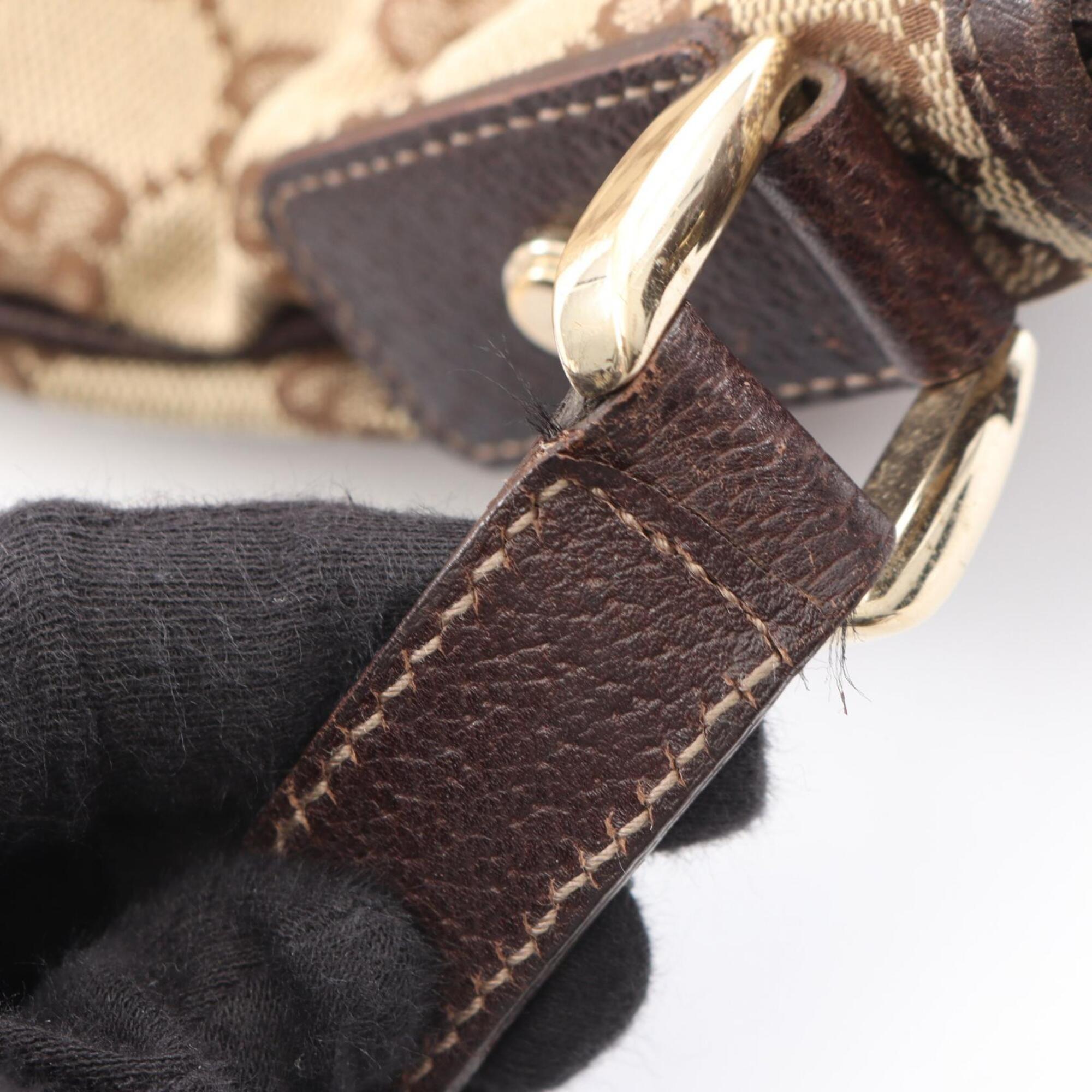 Gucci Beige Brown Canvas Leather Handbag Shoulder Bag (Pre-Owned)