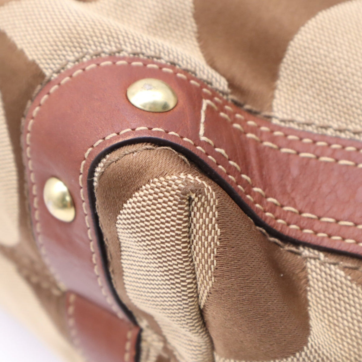 Coach Beige Brown Signature Line Shoulder Bag (Pre-Owned)