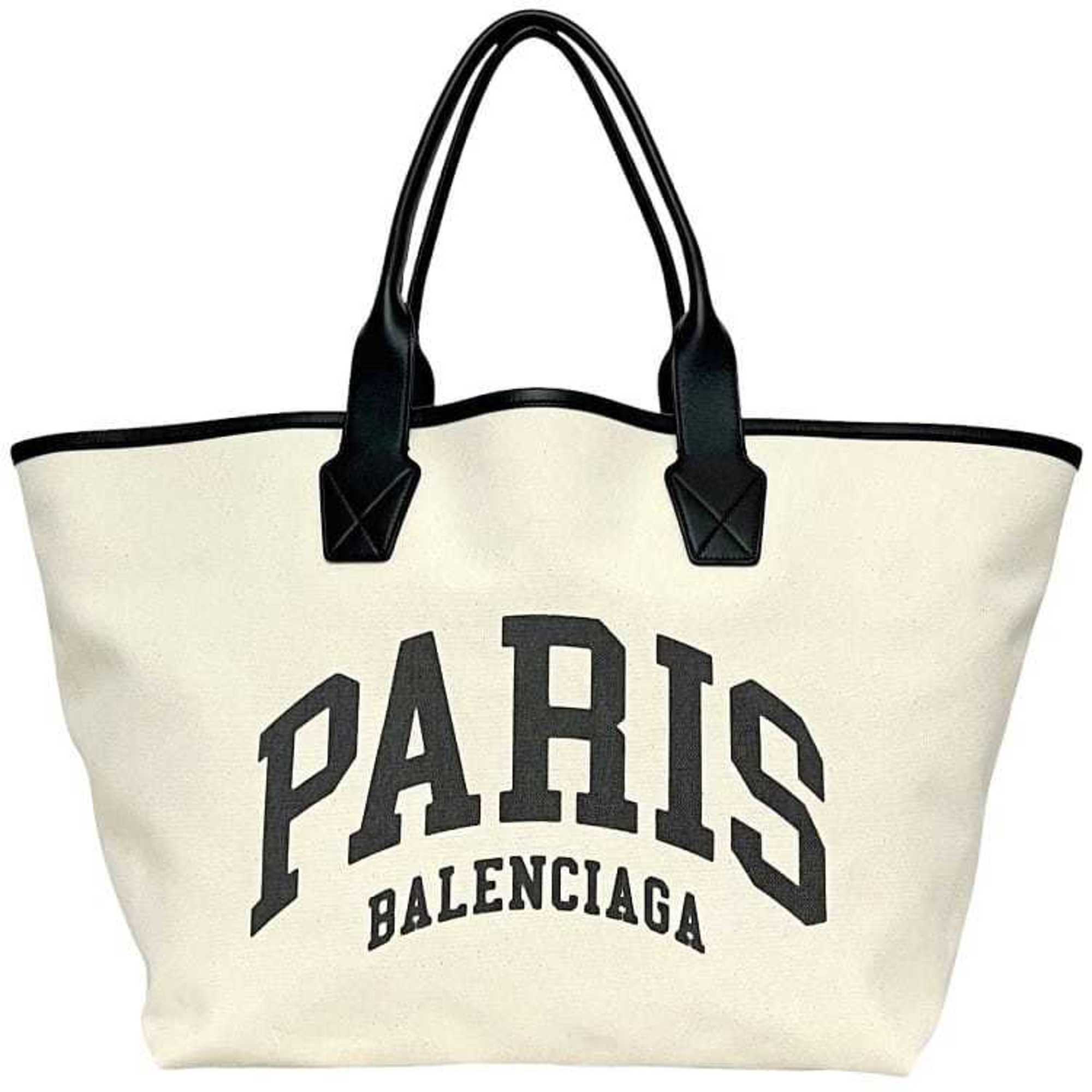 Balenciaga Black White Canvas Leather Tote Bag (Pre-Owned)