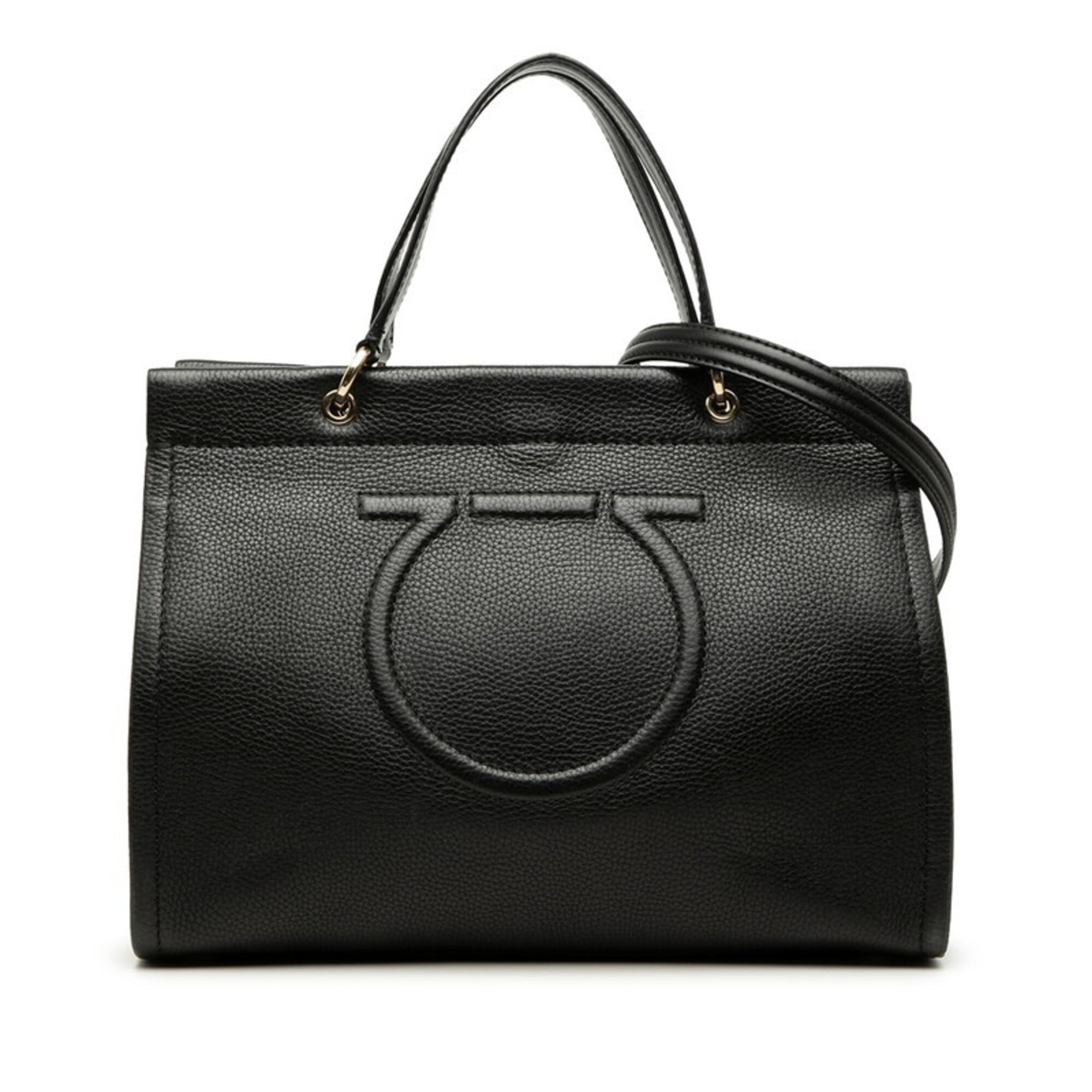 Salvatore Ferragamo Black Leather Handbag Shoulder Bag (Pre-Owned)