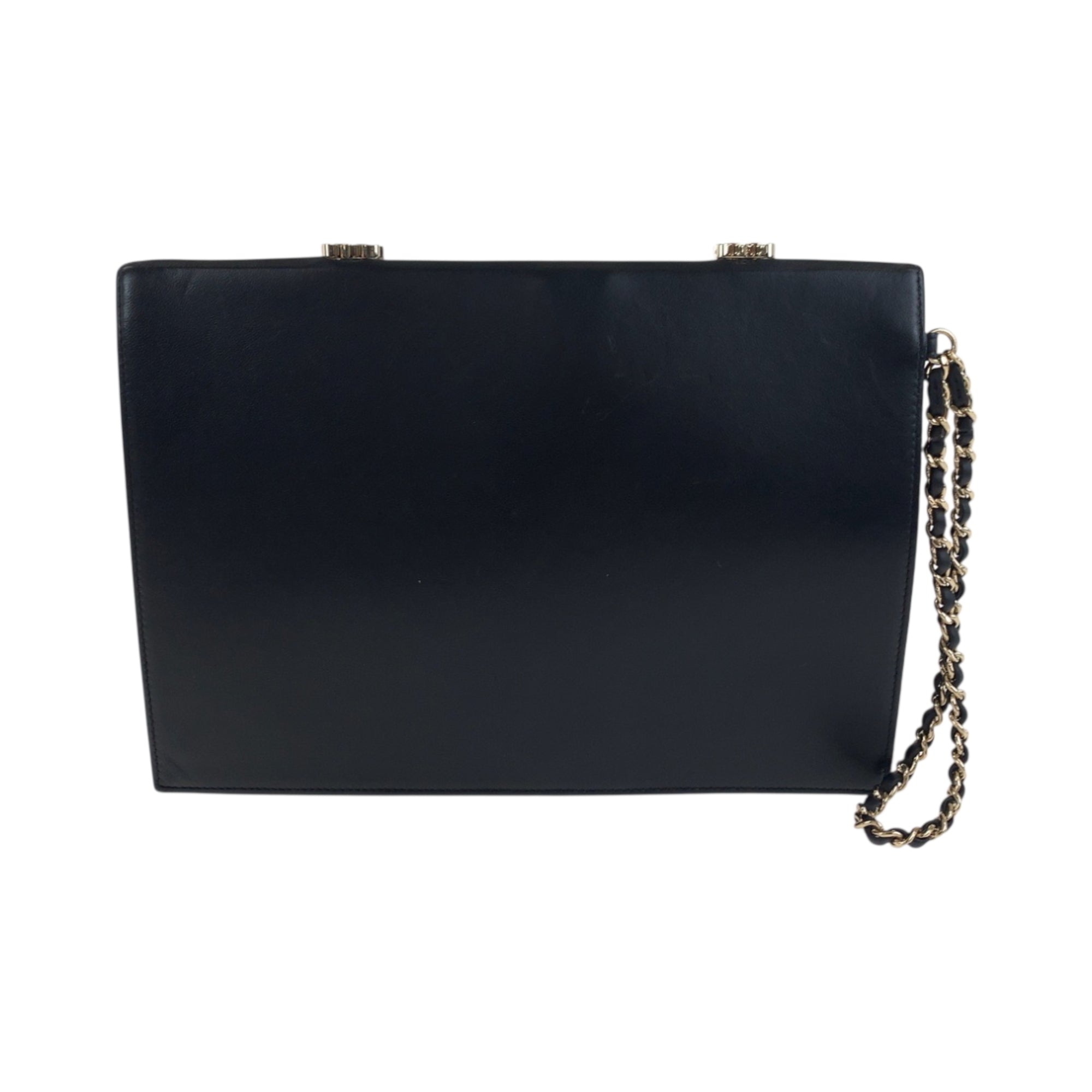 Chanel Black White Leather Clutch Bag (Pre-Owned)