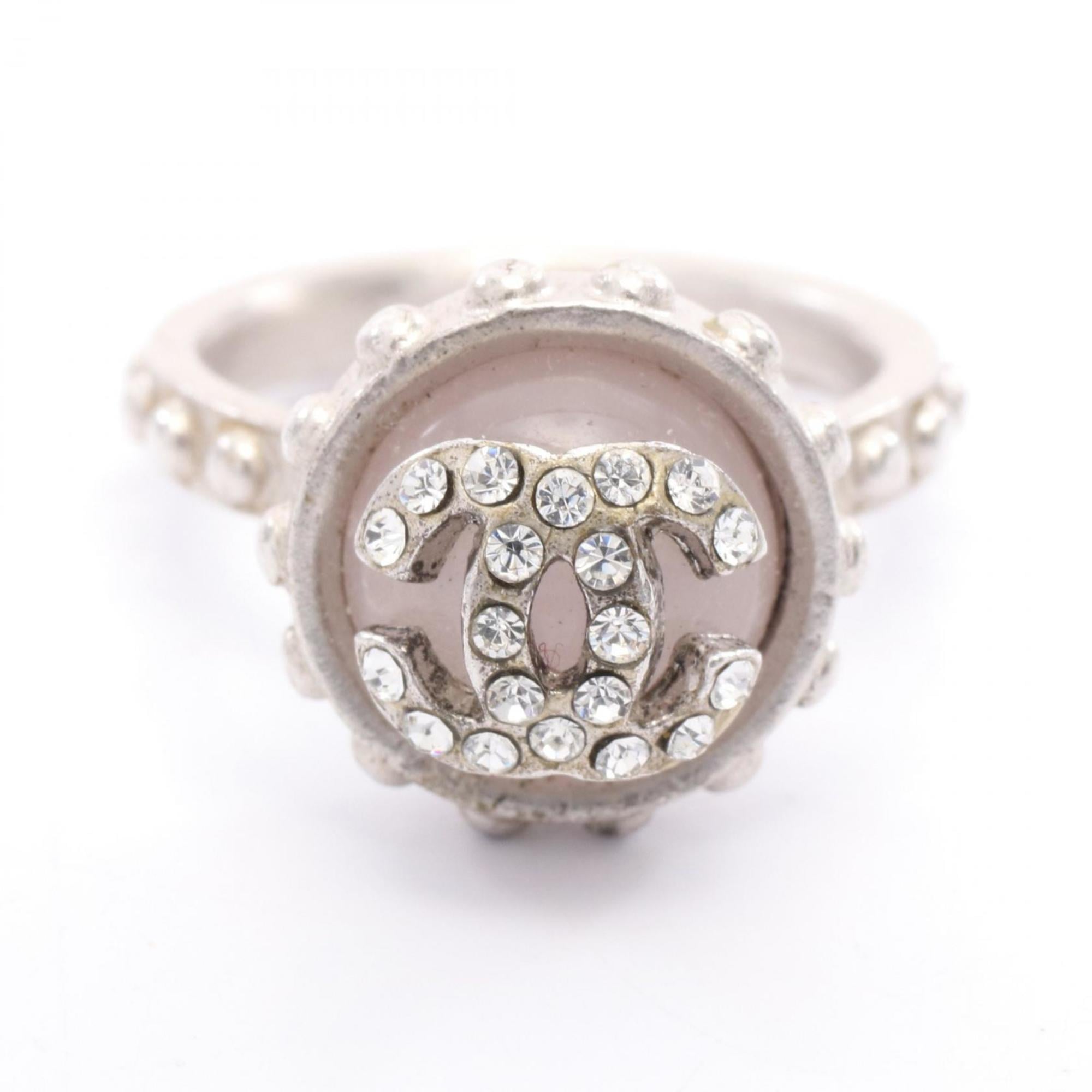 Chanel Silver Clear Pink Rhinestone Stainless Steel Band Ring (Pre-Owned)