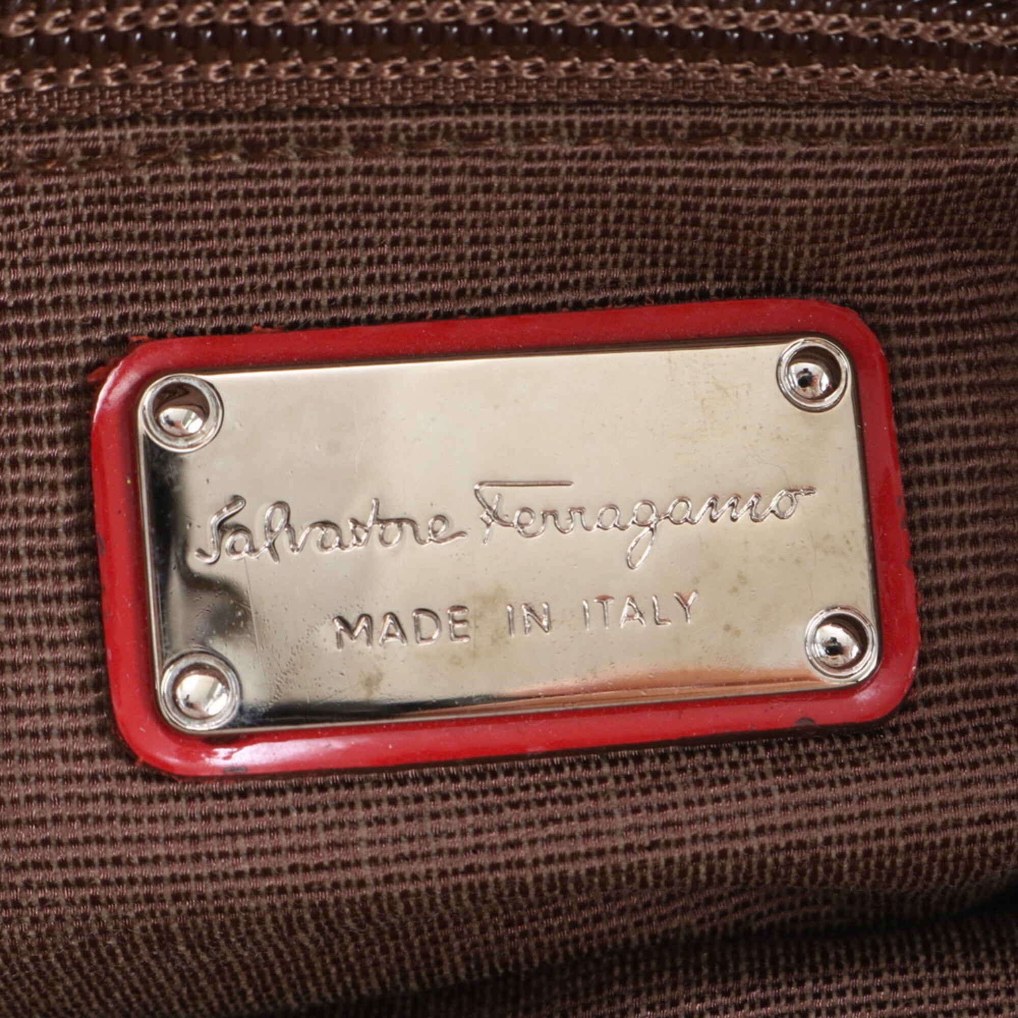Salvatore Ferragamo Red Color Leather Handbag Shoulder Bag Tote Bag (Pre-Owned)