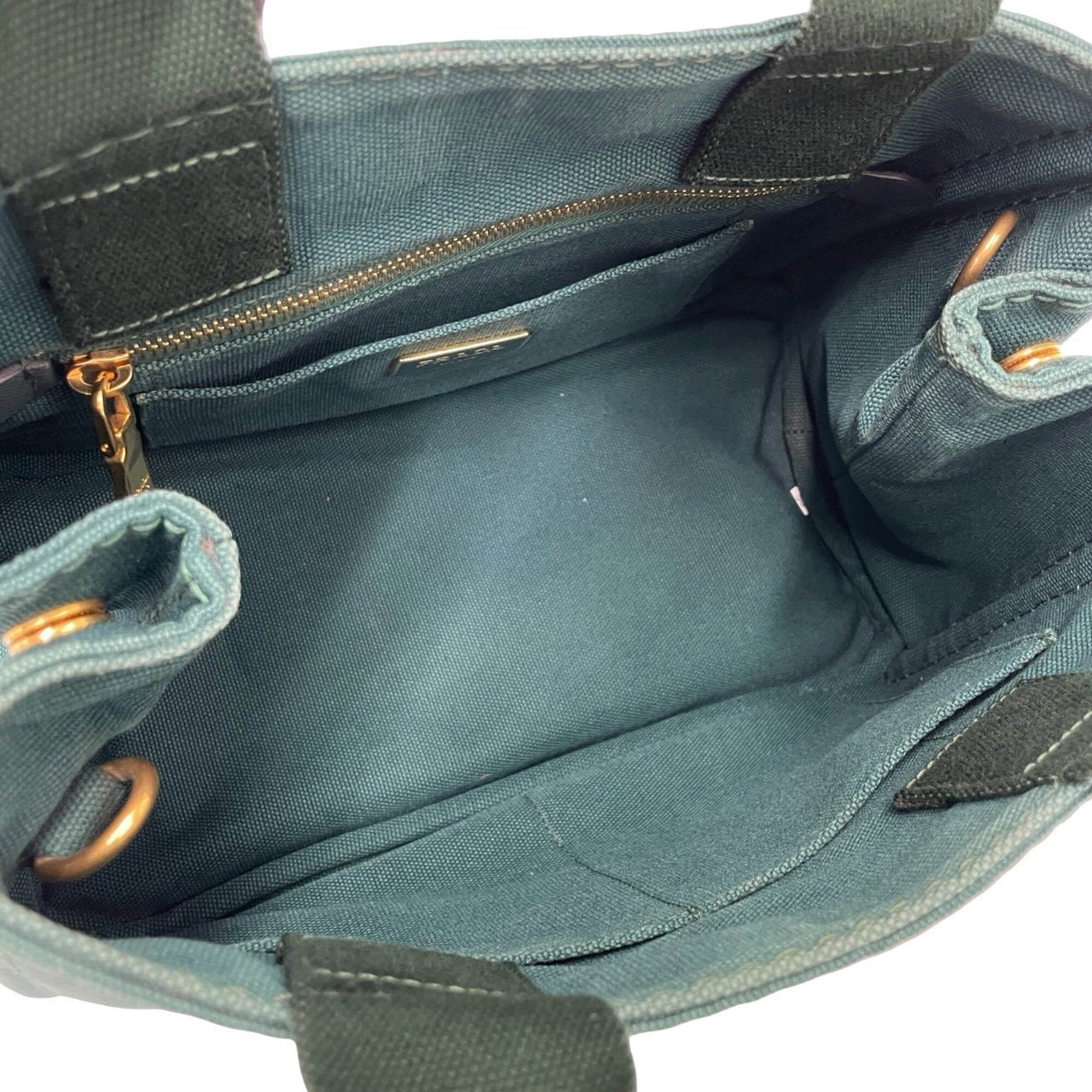 Prada Green Canvas Handbag Shoulder Bag Tote Bag (Pre-Owned)