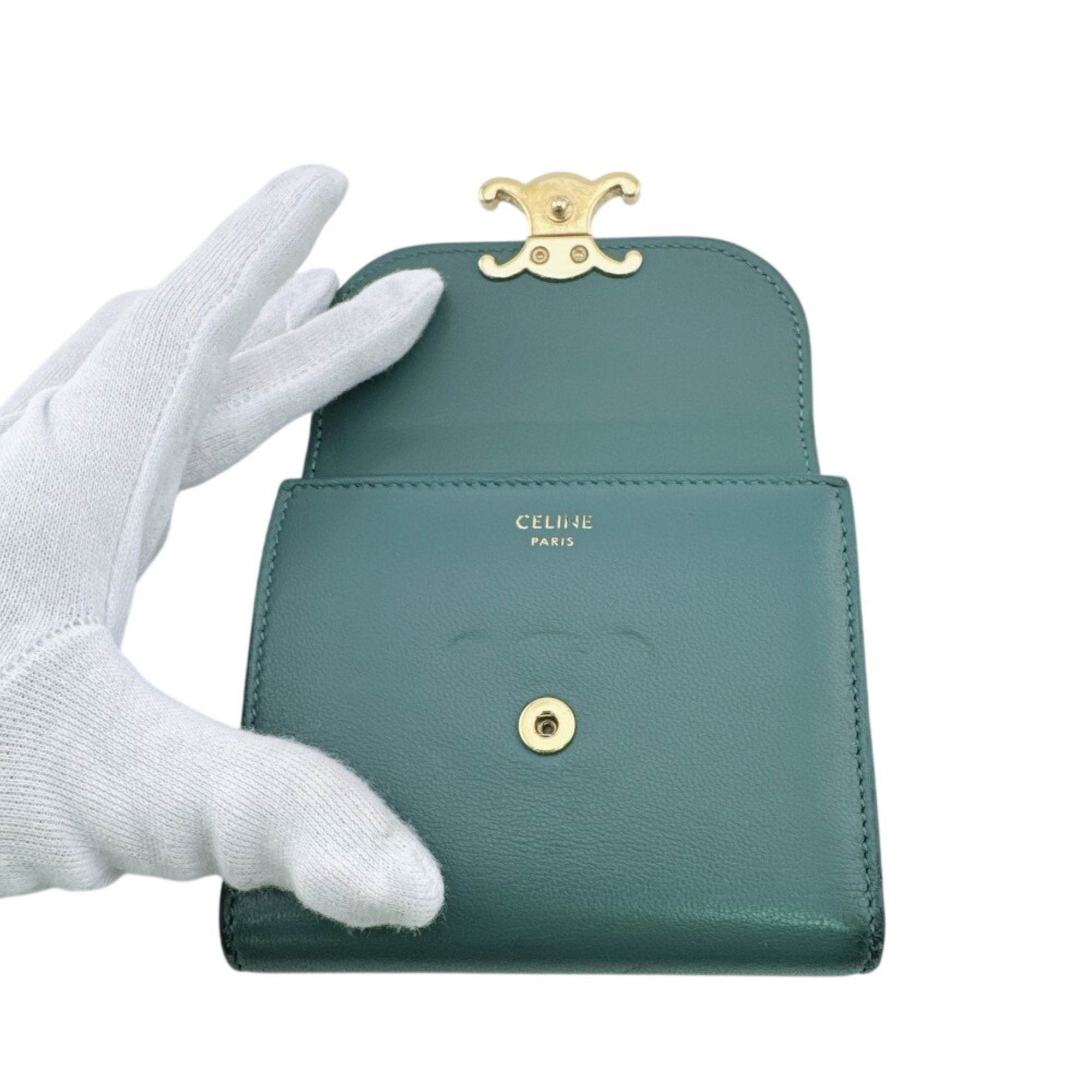 Celine Green Leather Wallet (Tri-Fold) (Pre-Owned)