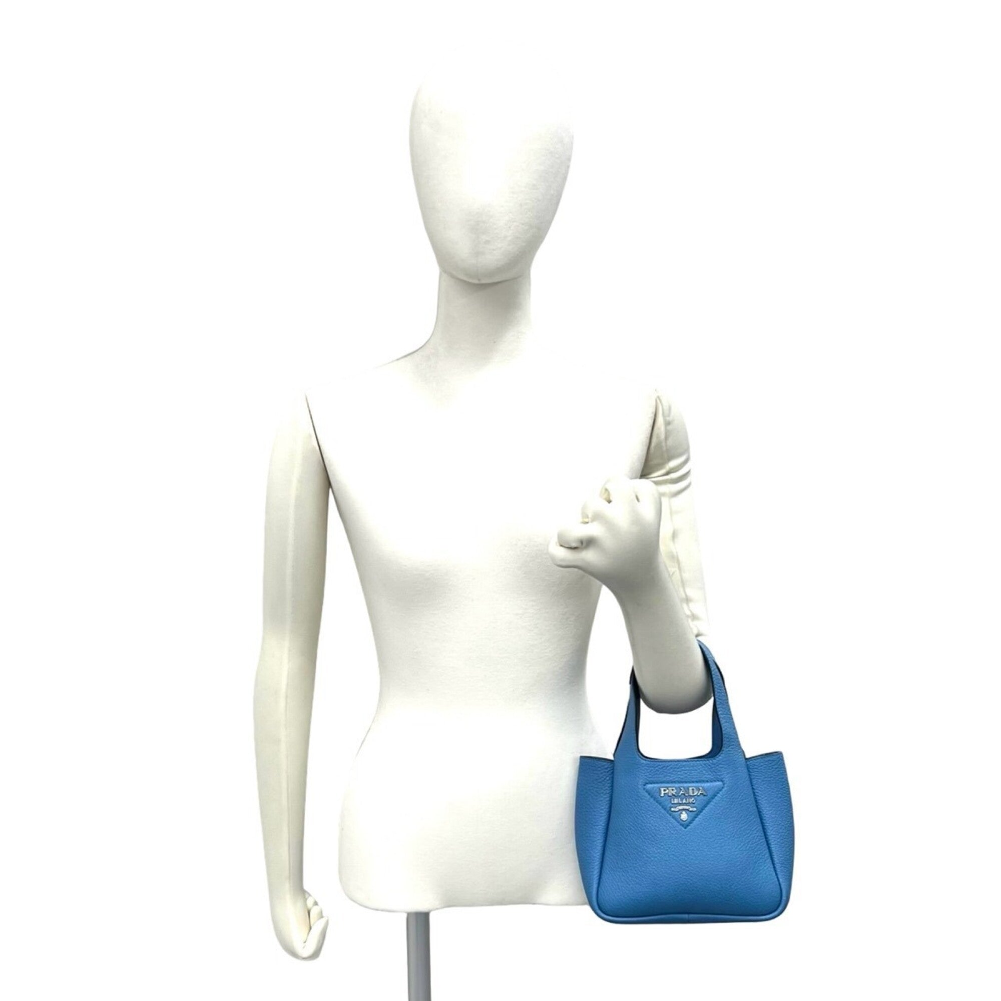 Prada Blue Leather Handbag Tote Bag (Pre-Owned)
