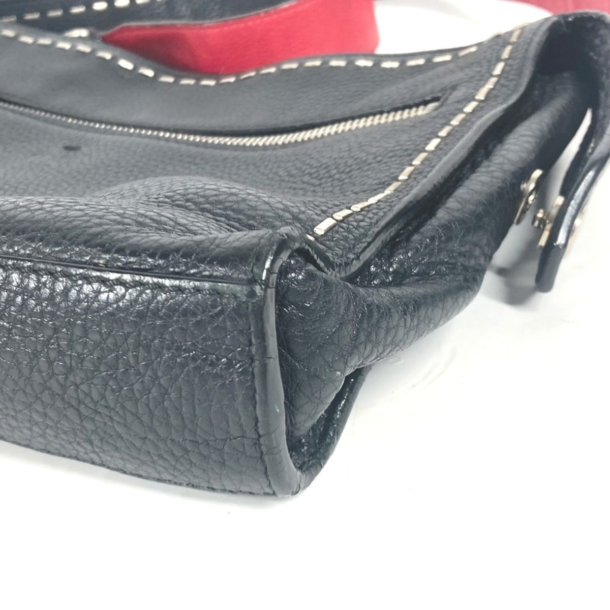 Fendi Black Red Color Leather Shoulder Bag (Pre-Owned)