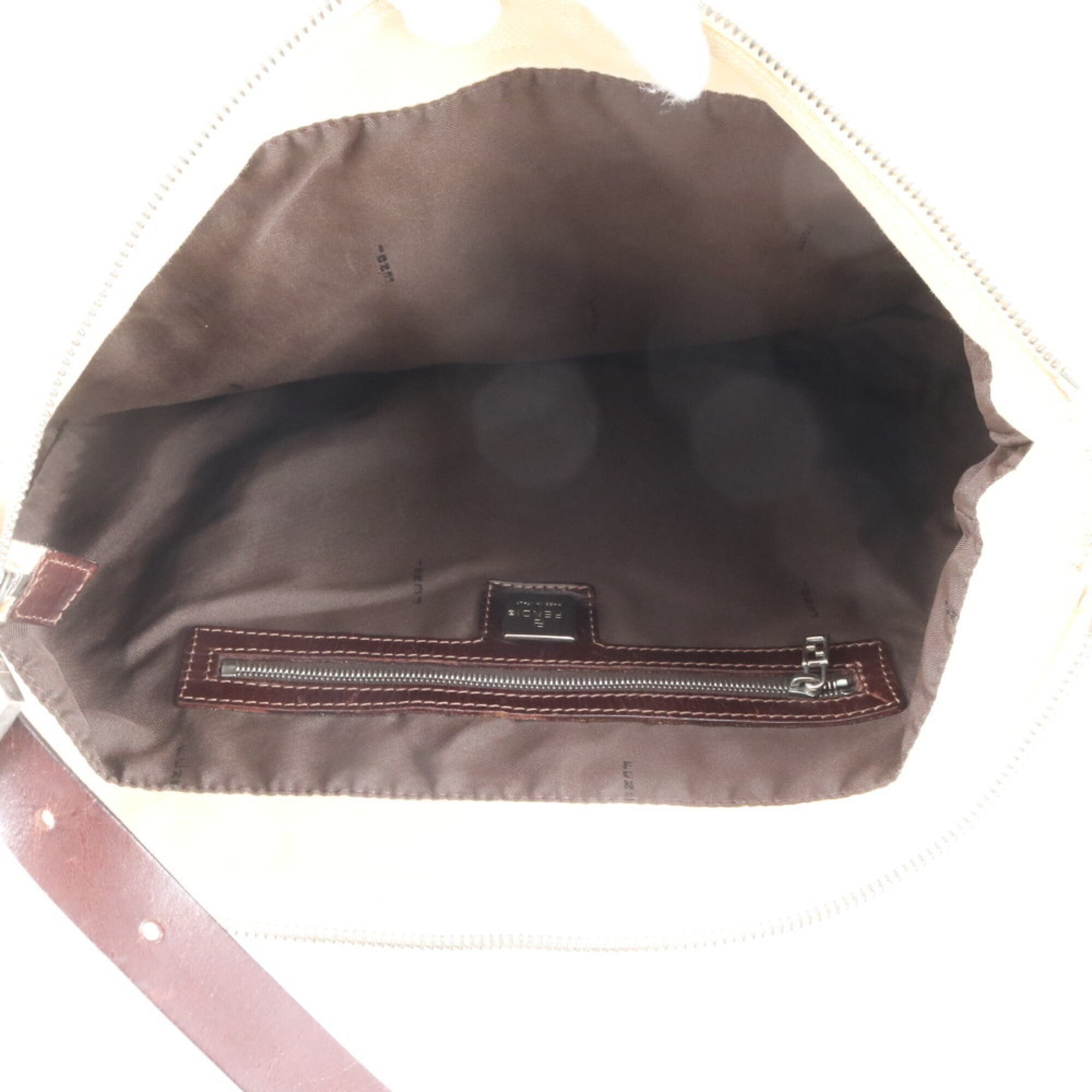 Fendi Beige Brown Leather Canvas Handbag Shoulder Bag (Pre-Owned)